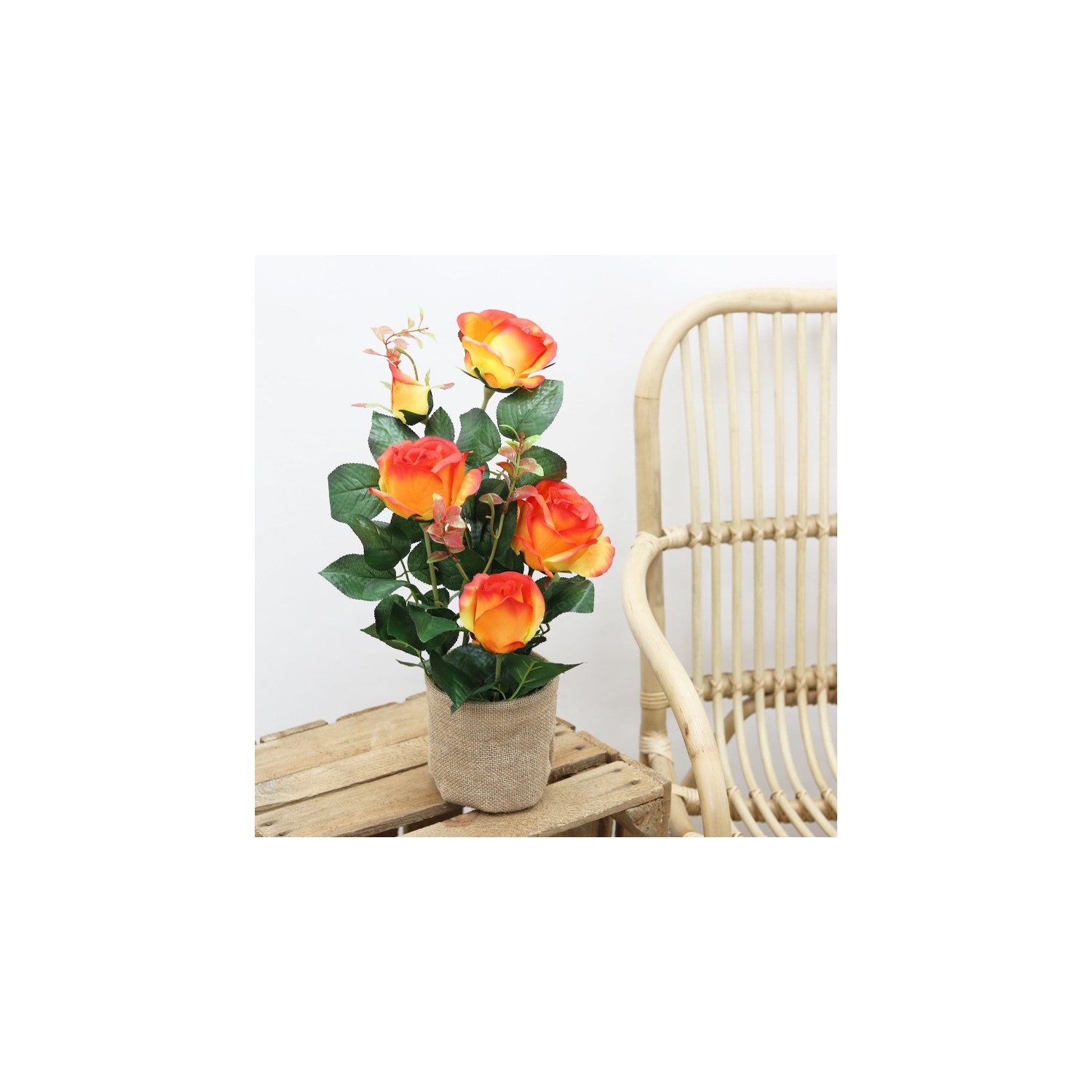 Rosier artificiel orange 4 fleurs 1 bouton 50 cm Rosier artificiel orange 4 fleurs 1 bouton 50 cm