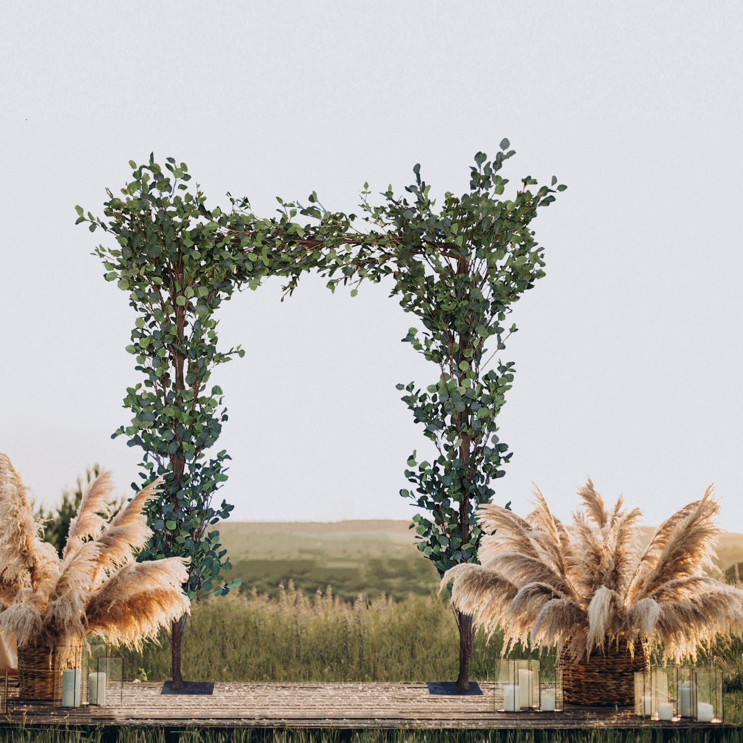Arche de fleur artificielle eucalyptus 270cm vue cérémonie