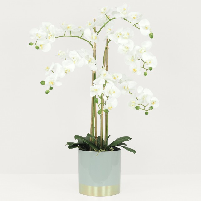 Plante Fleur Artificielle Orchidée Toucher Naturel, Pot Céramique Gris, H.80cm | ORNA