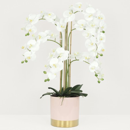 Plante Fleur Artificielle Orchidée Toucher Naturel, Pot Céramique Rose, H.80cm | SHIRA