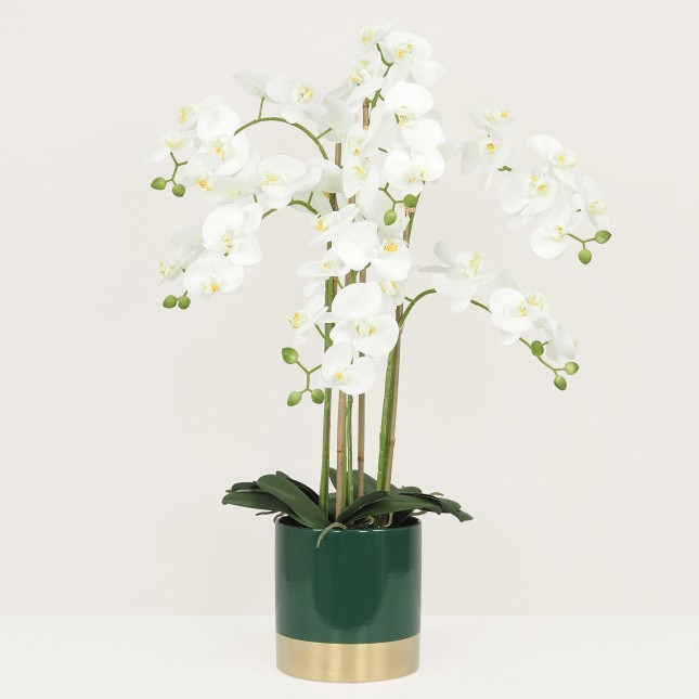 Plante Fleur Artificielle Orchidée Toucher Naturel, Pot Céramique Vert, H.80cm | MISTY