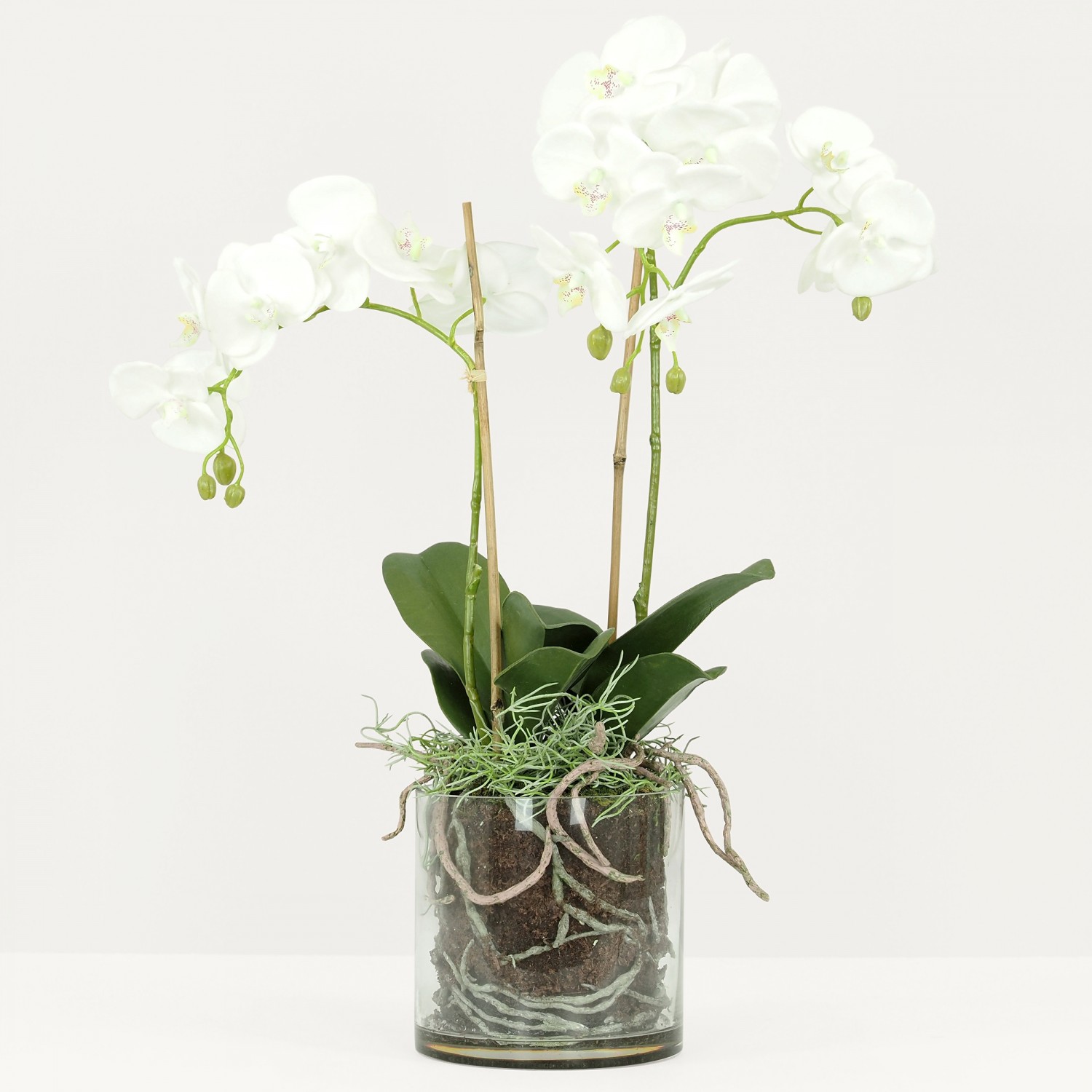 Orchidées artificielles toucher naturel 65cm sur fond gris