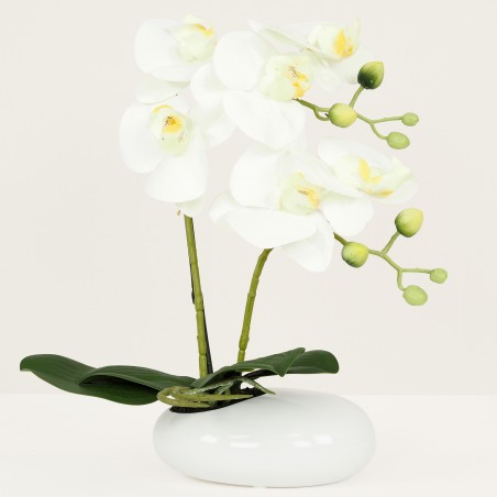 Plante Fleur Artificielle Orchidée Toucher Naturel, Coupe Céramique, H.35cm | KATHALENA
