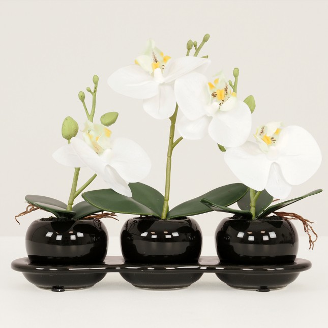 Orchidées artificielles lot de 3 20cm sur fond gris