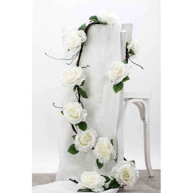 Guirlande artificielle roses blanches Ligne Déco