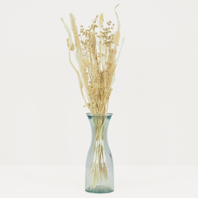 Bouquet fleur séchée naturelle crème 60cm dans un vase sur fond gris