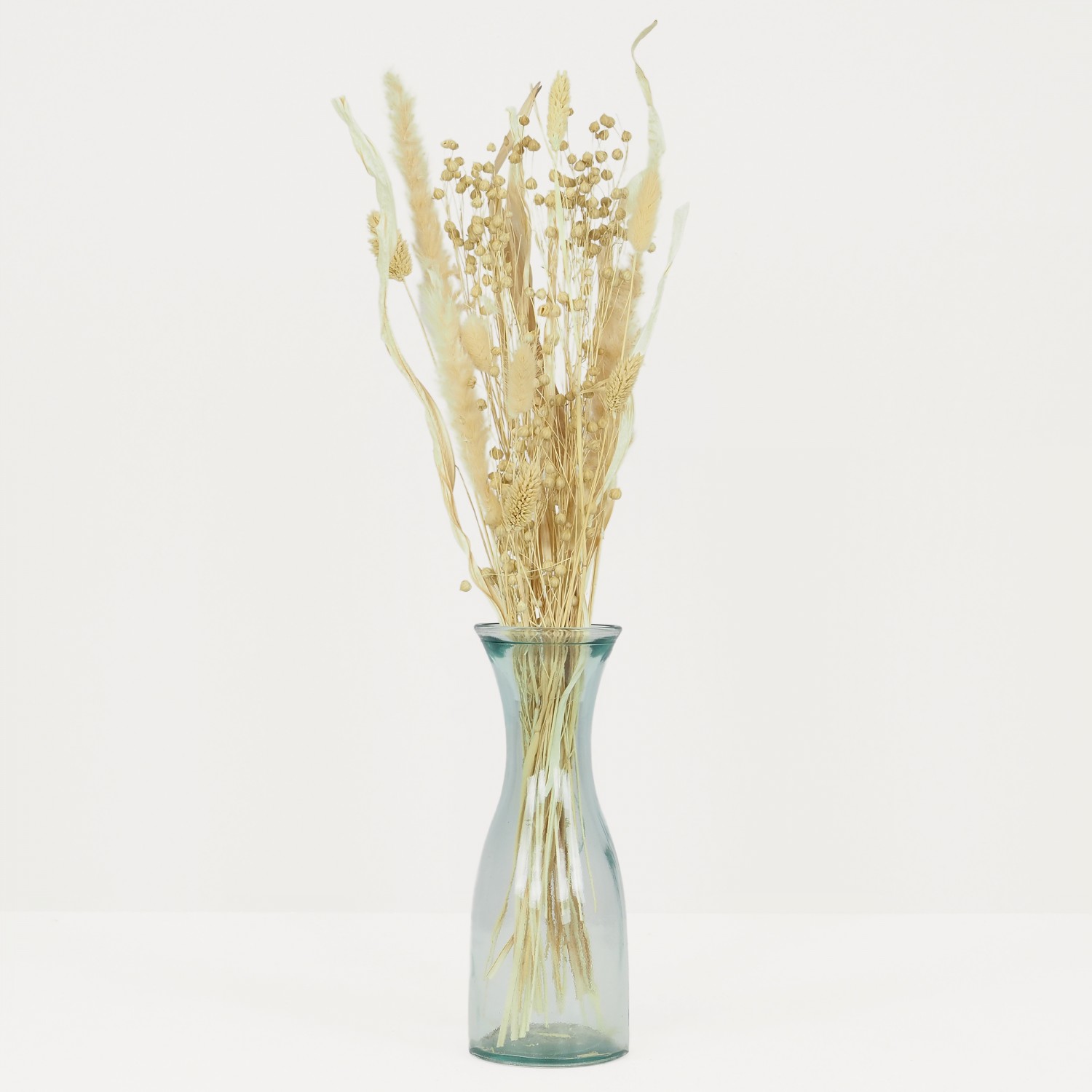 Bouquet fleur séchée naturelle crème 60cm dans un vase sur fond gris