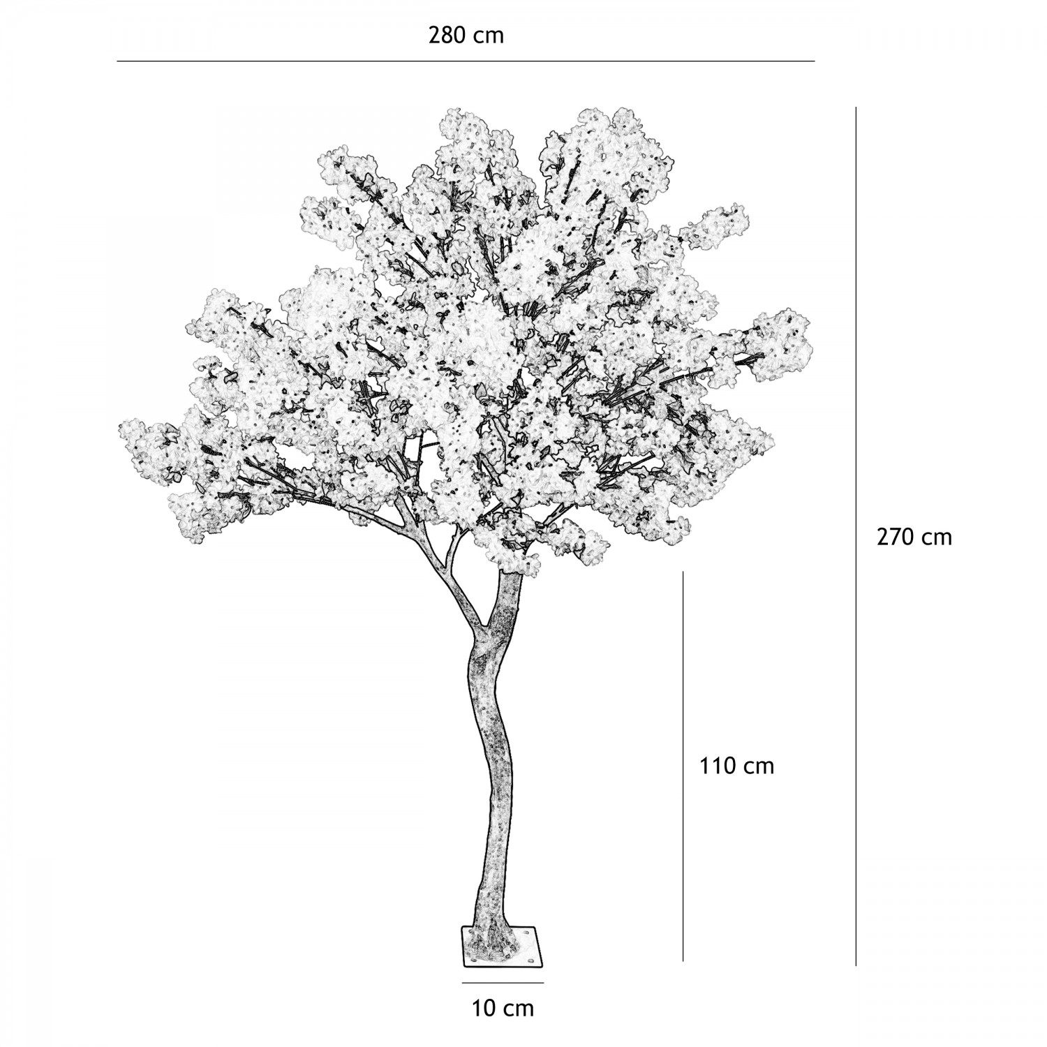 Cerisier artificiel blanc 270cm graphique avec les dimensions