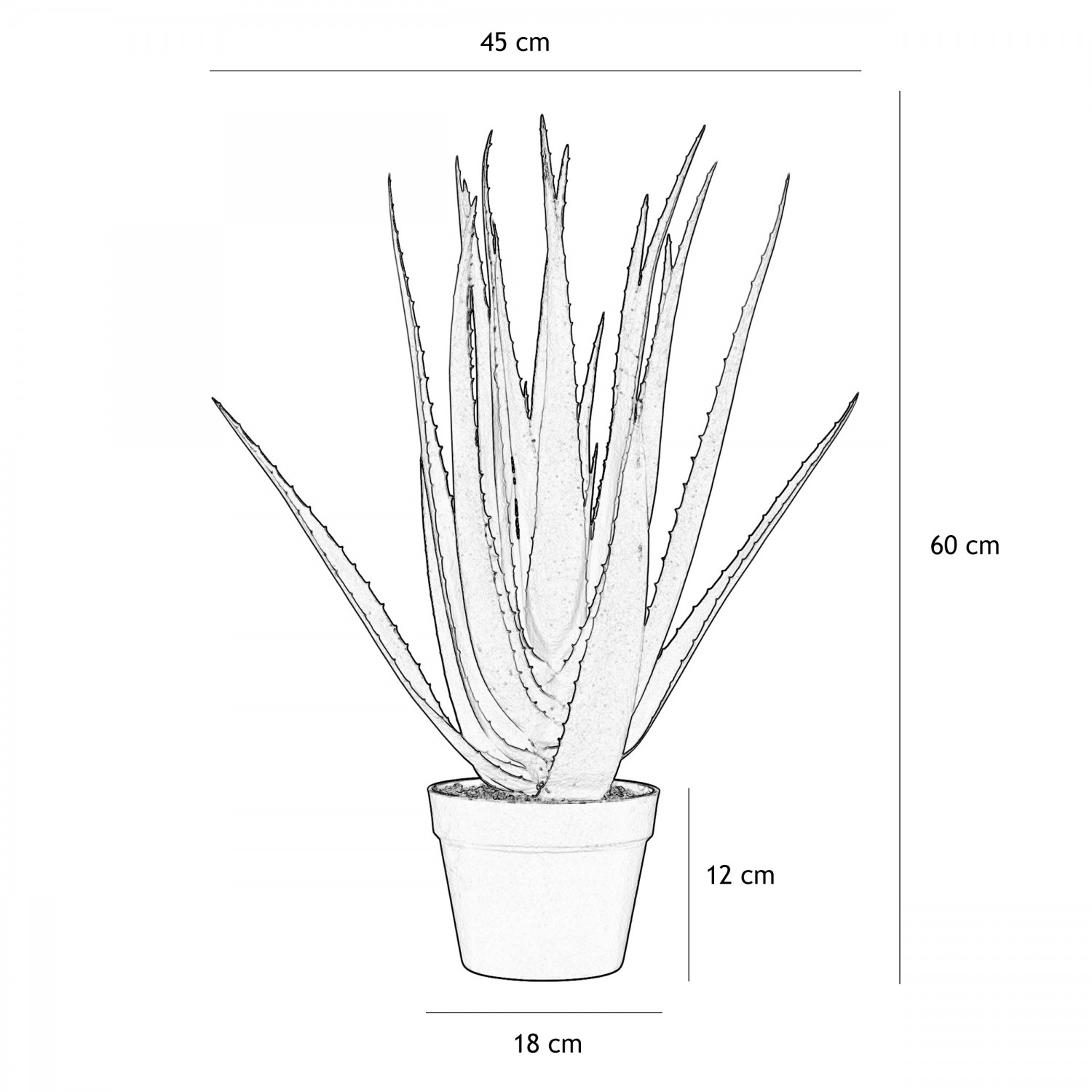 Aloe vera artificiel 60cm graphique avec les dimensions