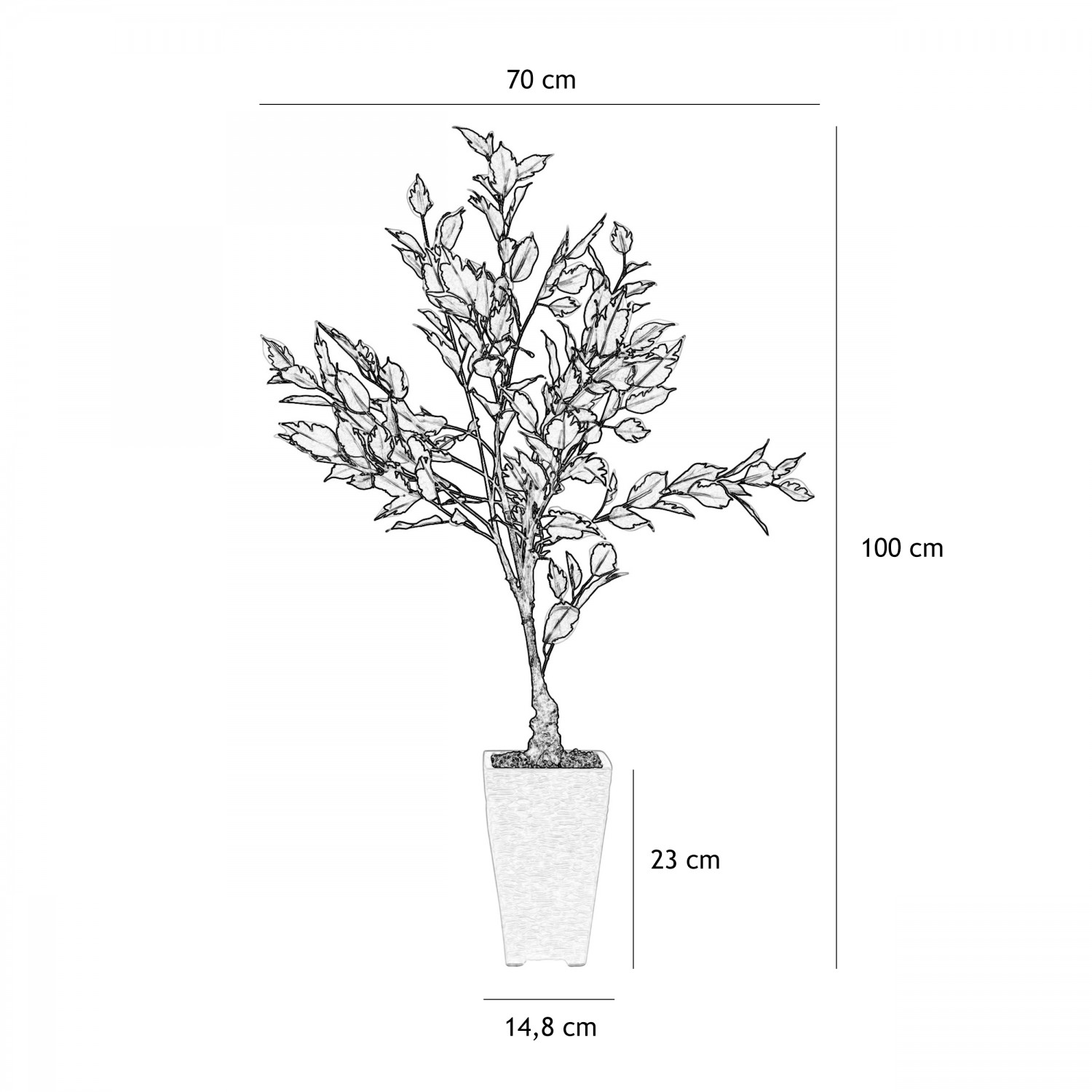 Ficus artificiel panaché 100cm graphique avec les dimensions