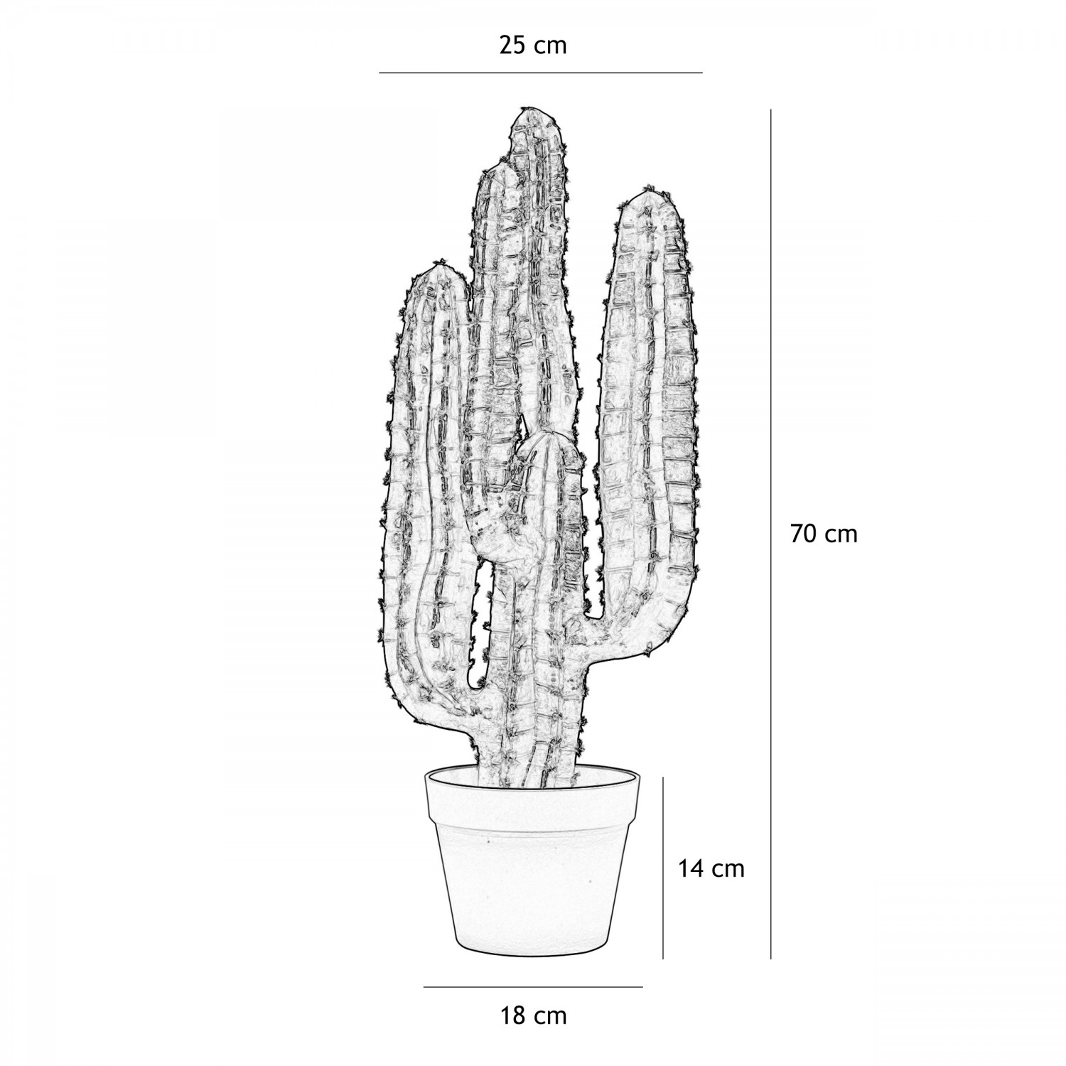 Cactus artificiel euphorbe 70cm graphique avec les dimensions