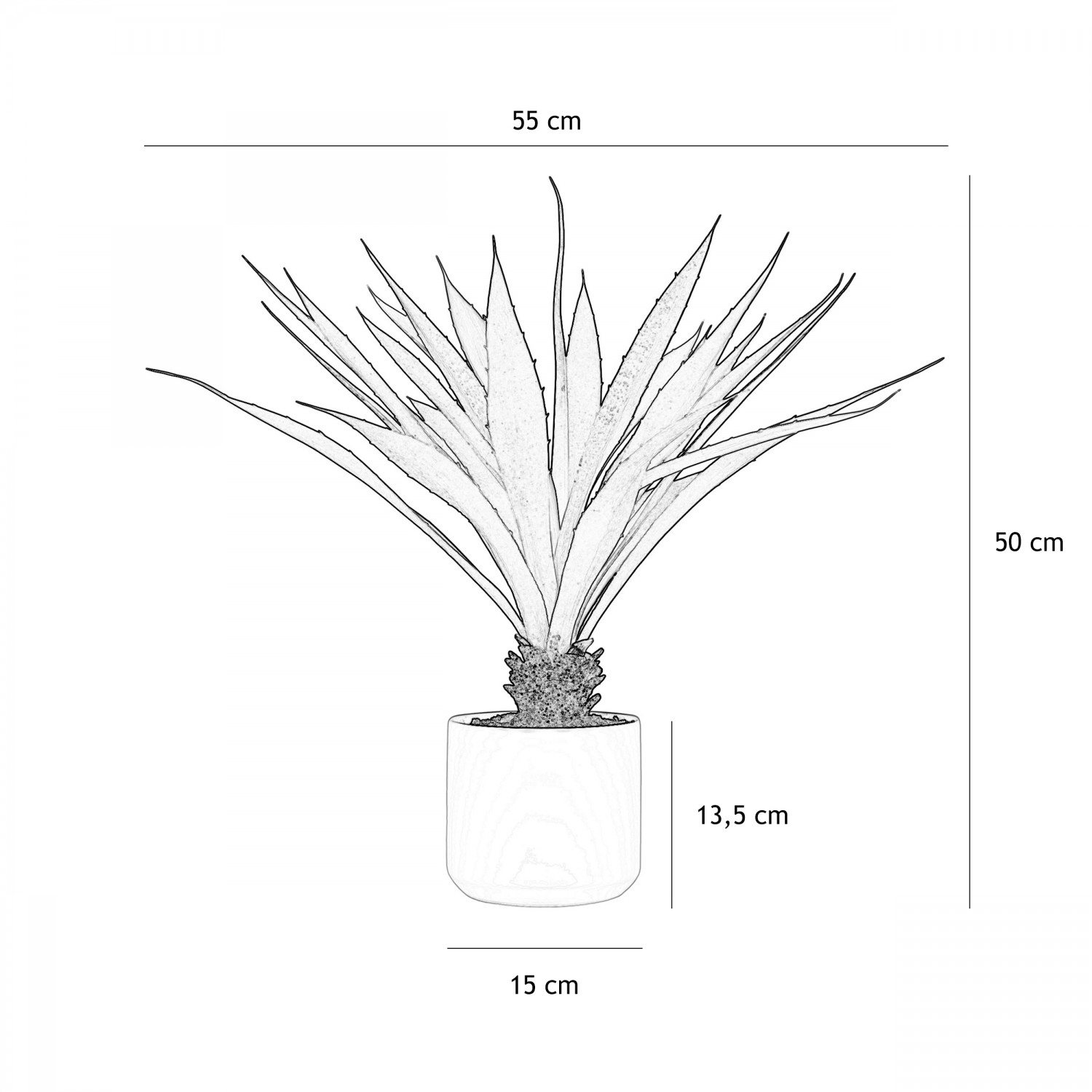 Aloe vera artificiel 55 cm graphique avec les dimensions