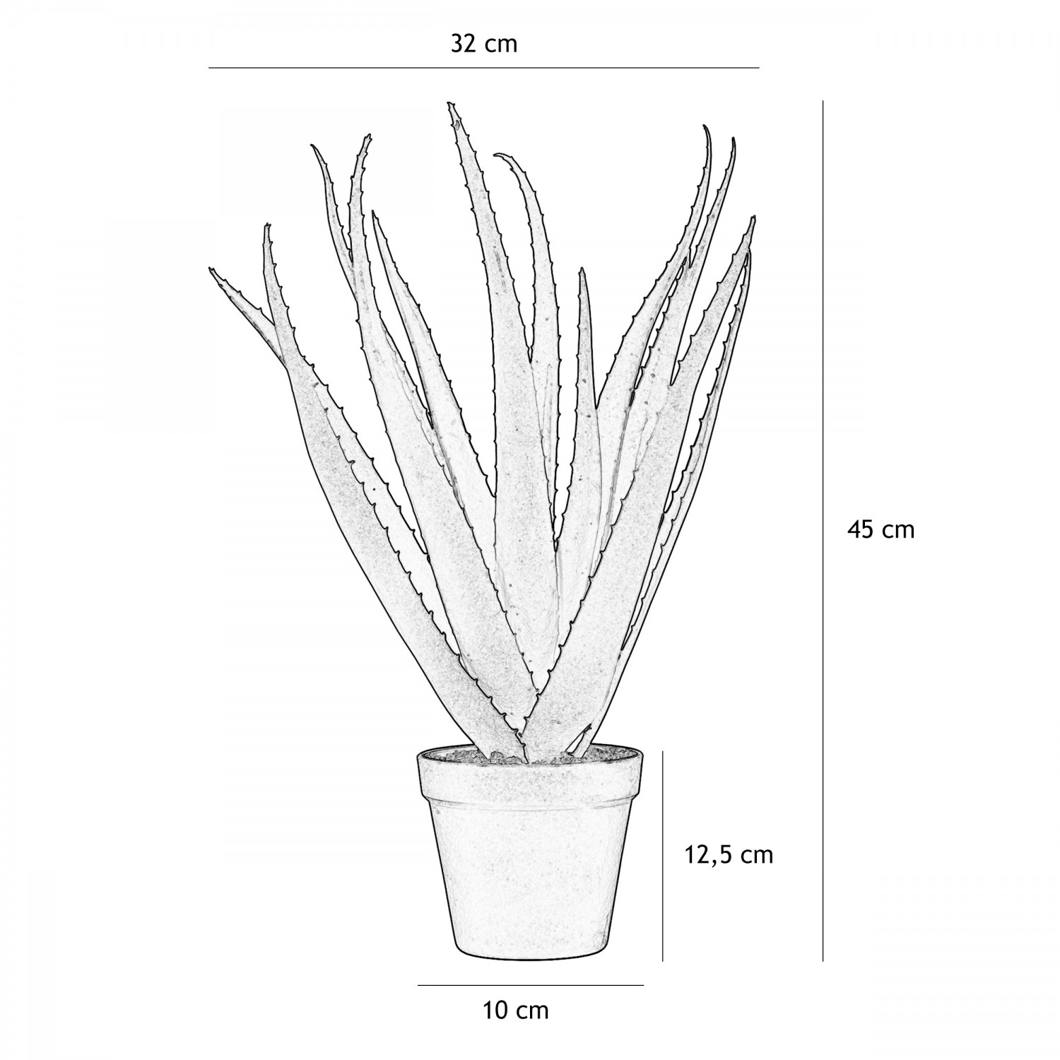 Aloe vera artificiel 45cm graphique avec les dimensions