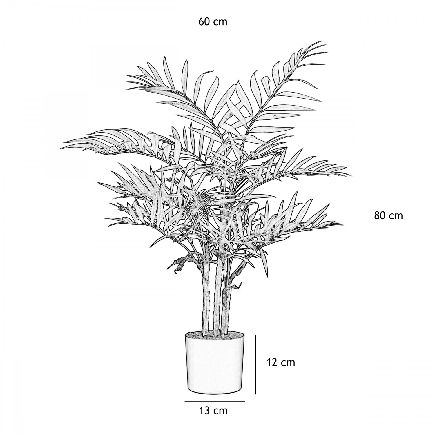 Palmier artificiel areca 80cm graphique avec les dimensions