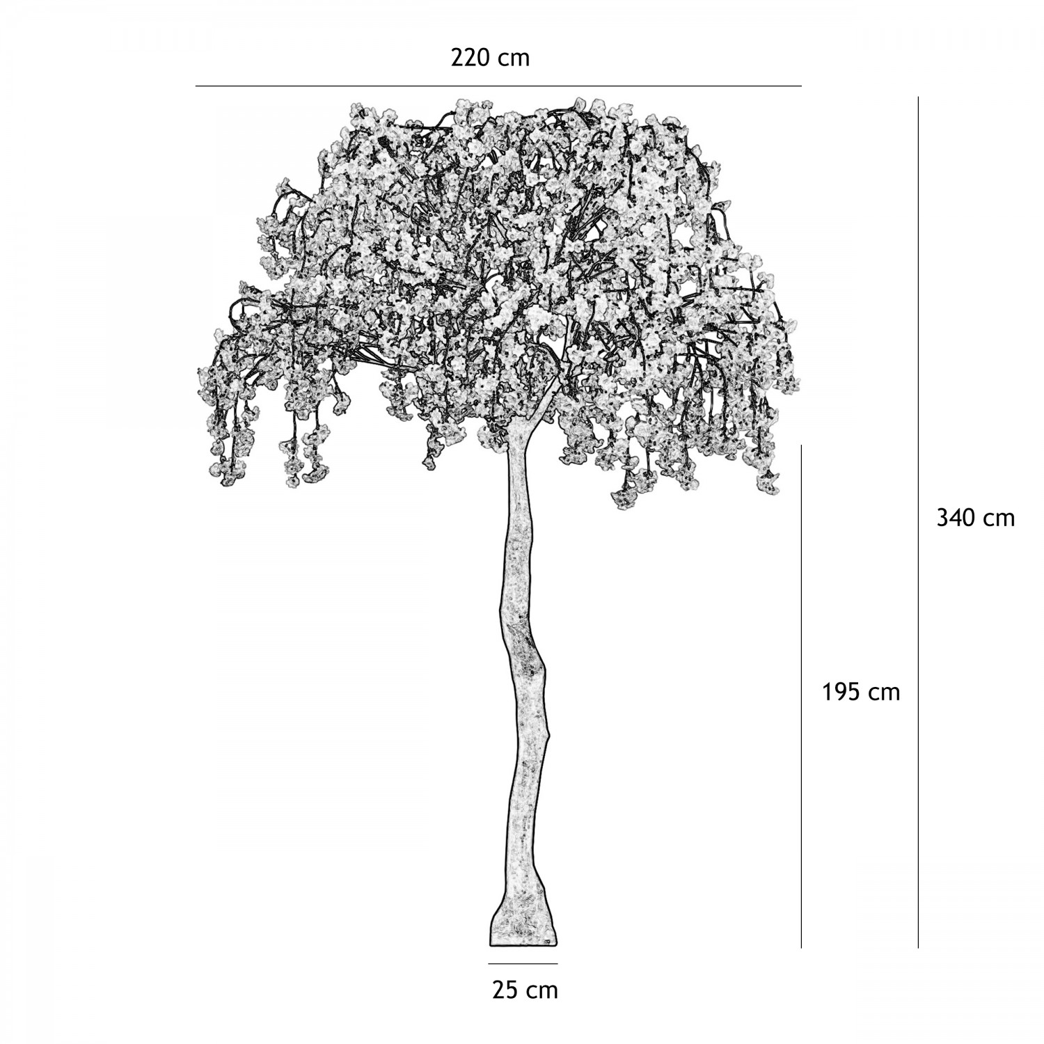 Cerisier géant artificiel 340cm graphique avec les dimensions