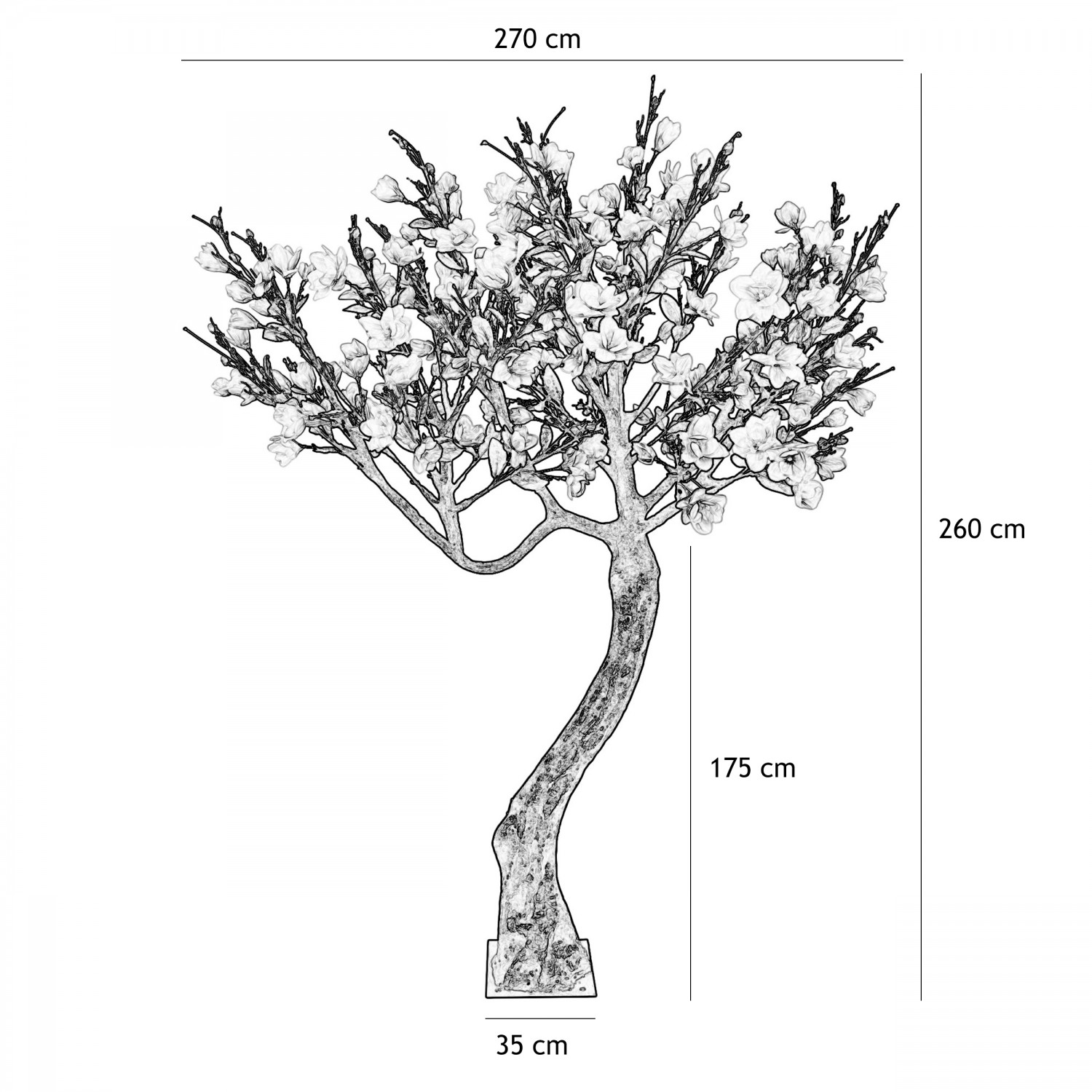 Arbre artificiel magnolia 260cm graphique avec dimensions