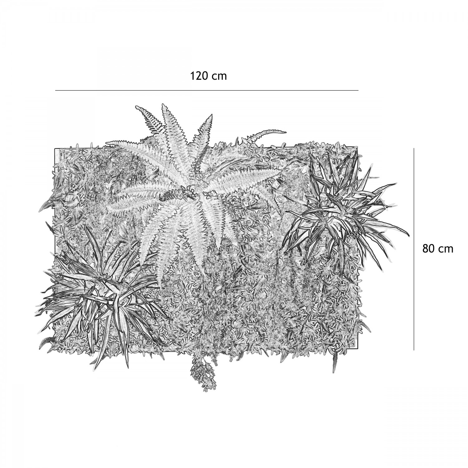Mur végétal artificiel en kit DIY 120x80cm graphique avec les dimensions