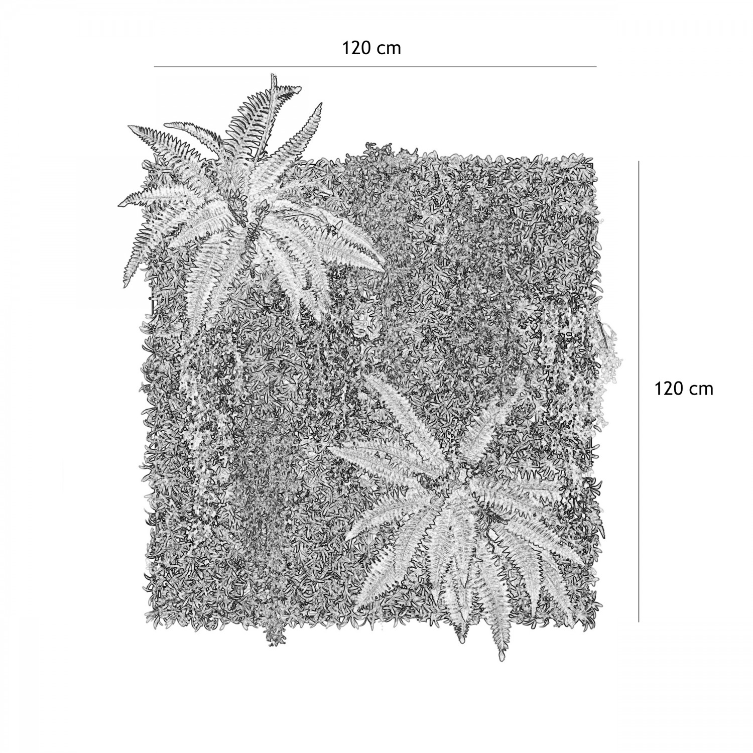 Mur végétal artificiel en kit DIY 120x120cm graphique avec les dimensions