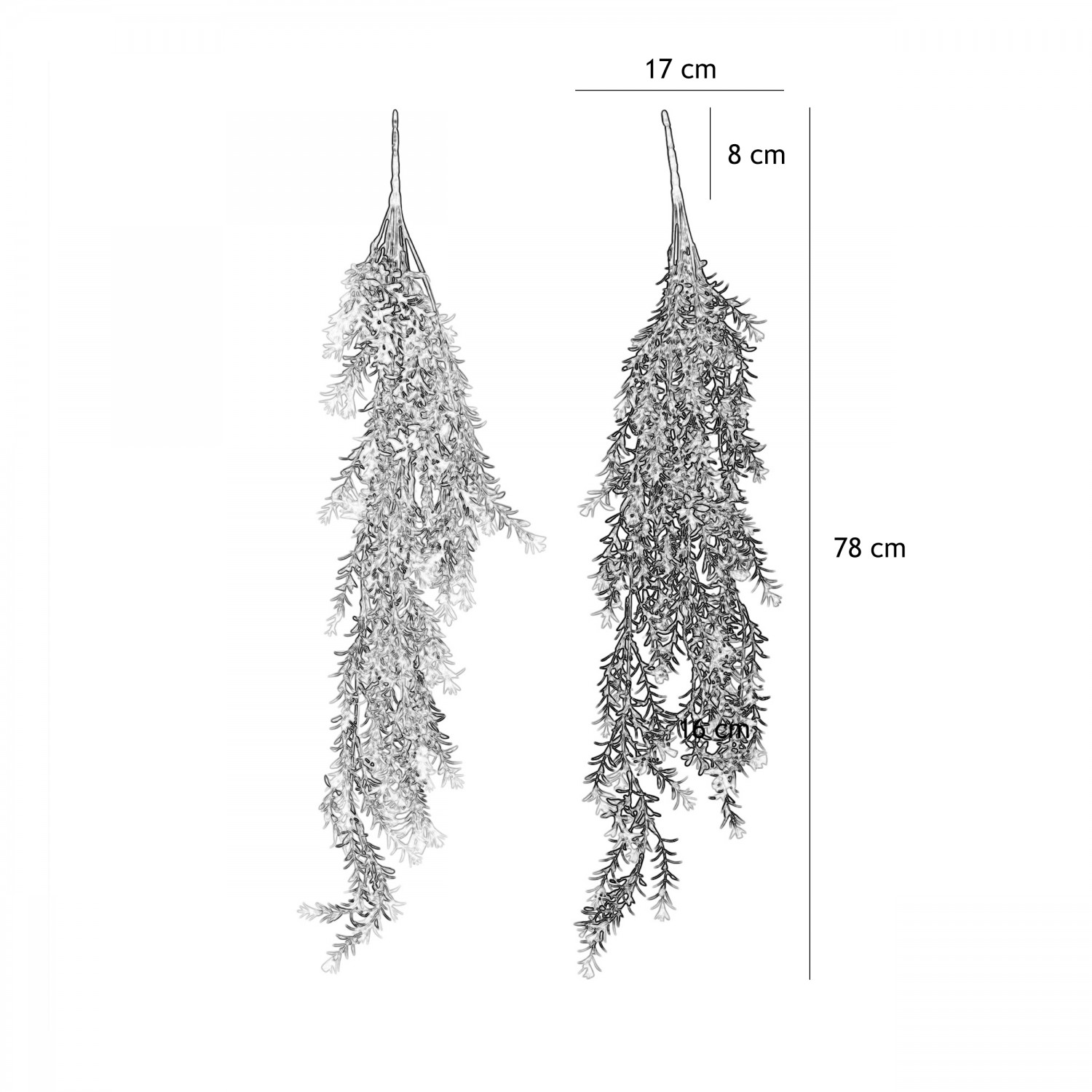 Chute plante artificielle 78cm lot de 2 graphique avec les dimensions