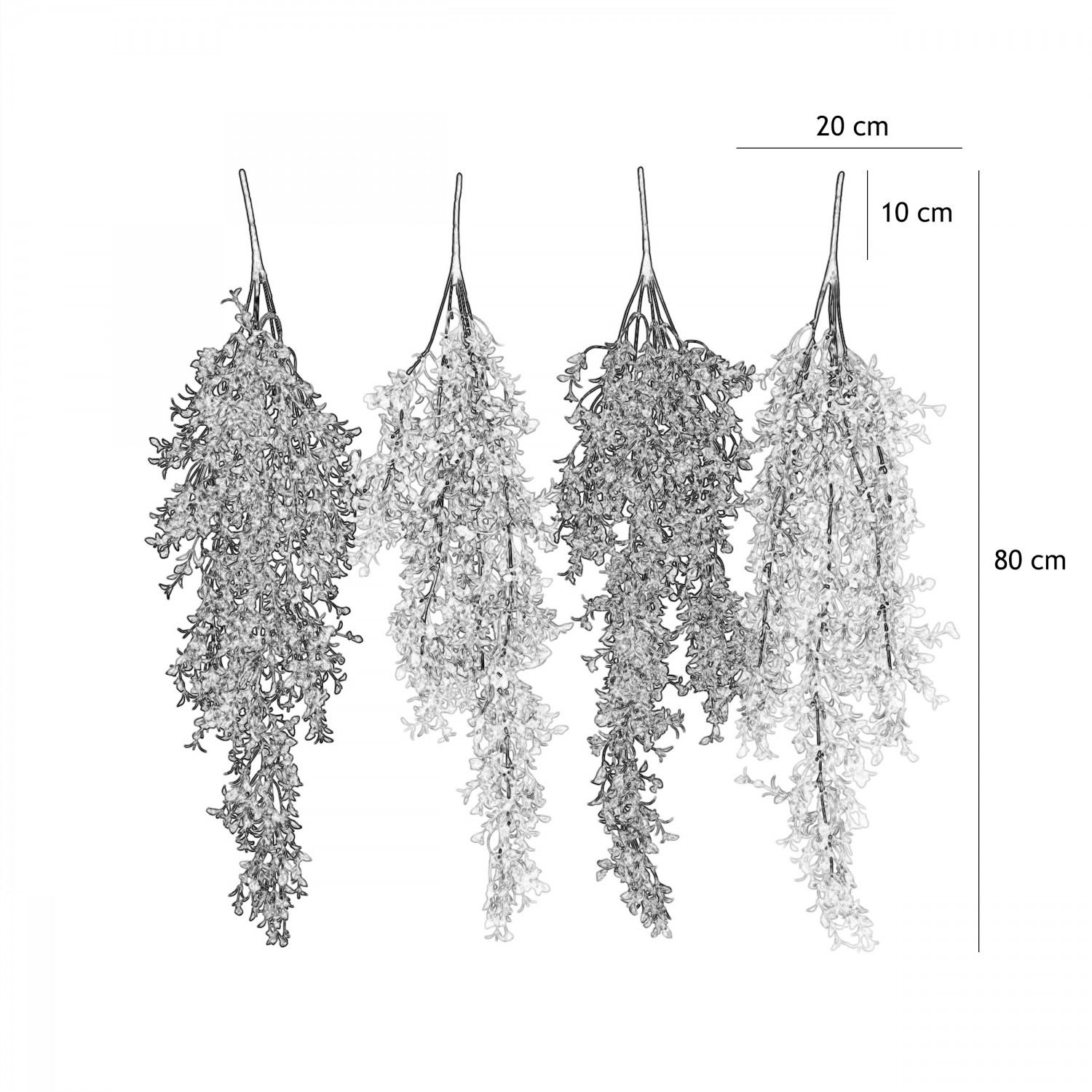 Chute plante artificielle 80cm lot de 4 graphique avec les dimensions