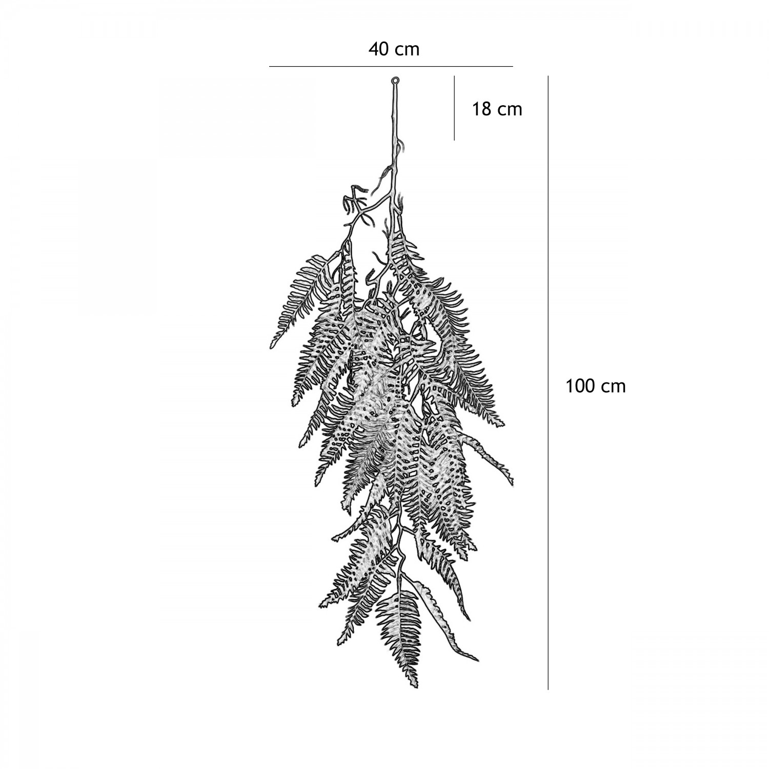 Chute plante artificielle de fougère 100cm lot de 2 graphique avec les dimensions