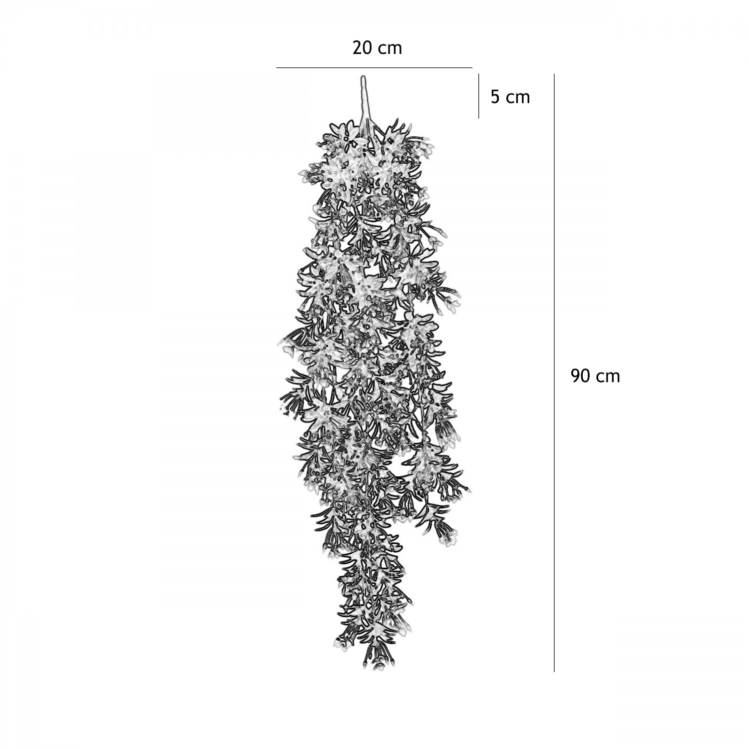 Chute plante artificielle blanc 90cm lot de 2 graphique avec les dimensions