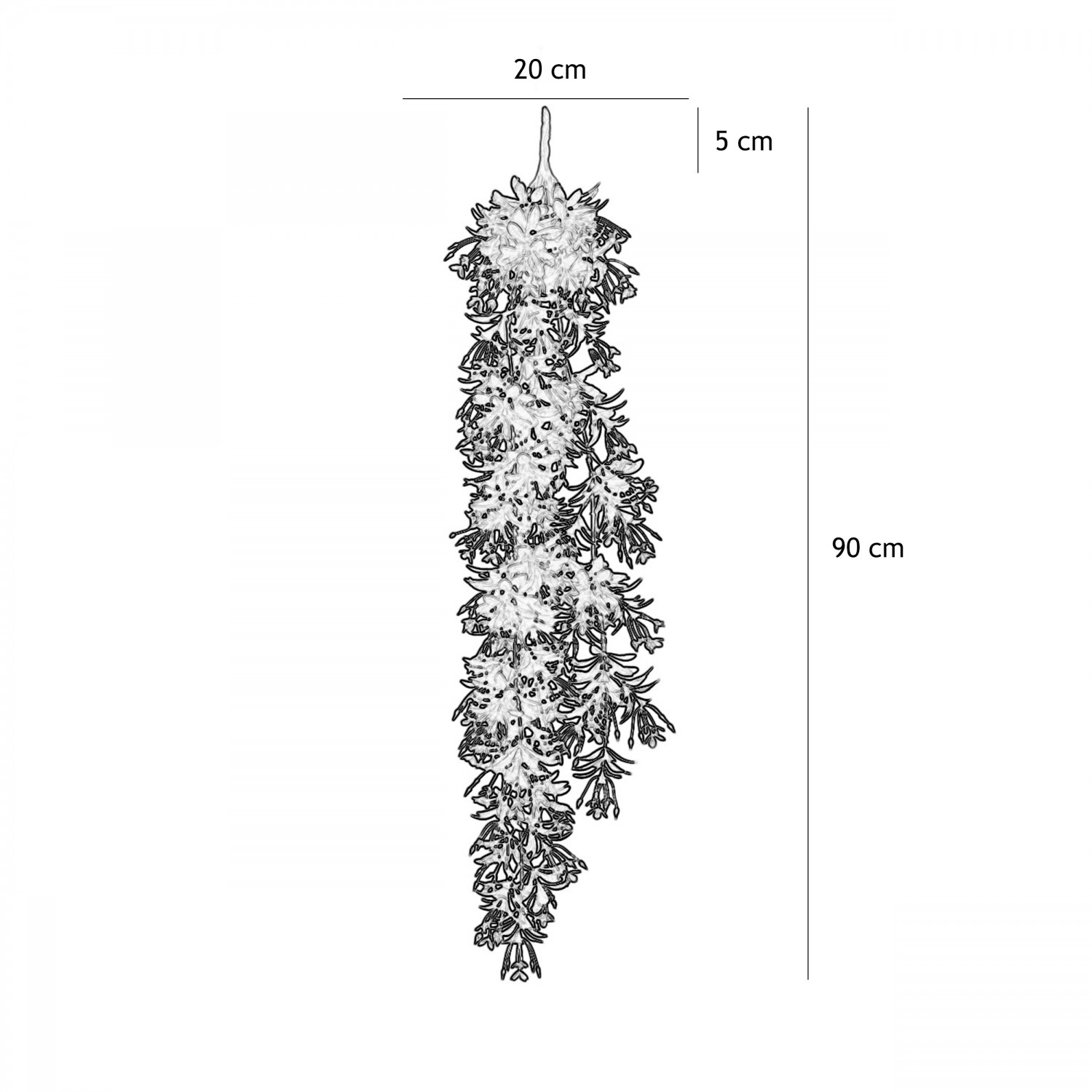 Chute plante artificielle violet 90cm lot de 2 graphique avec les dimensions