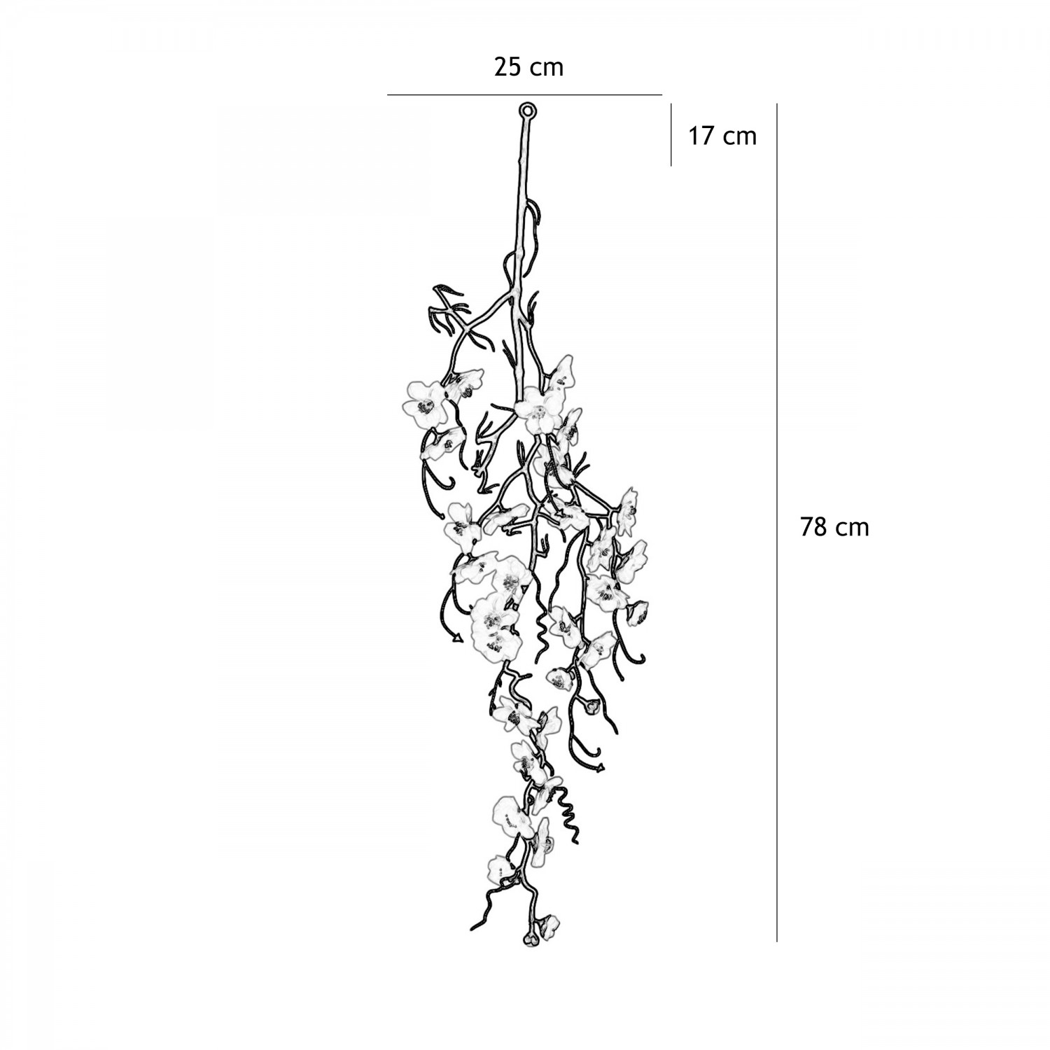 Chute plante artificielle cerisier blanc 78cm lot de 3 graphique avec les dimensions