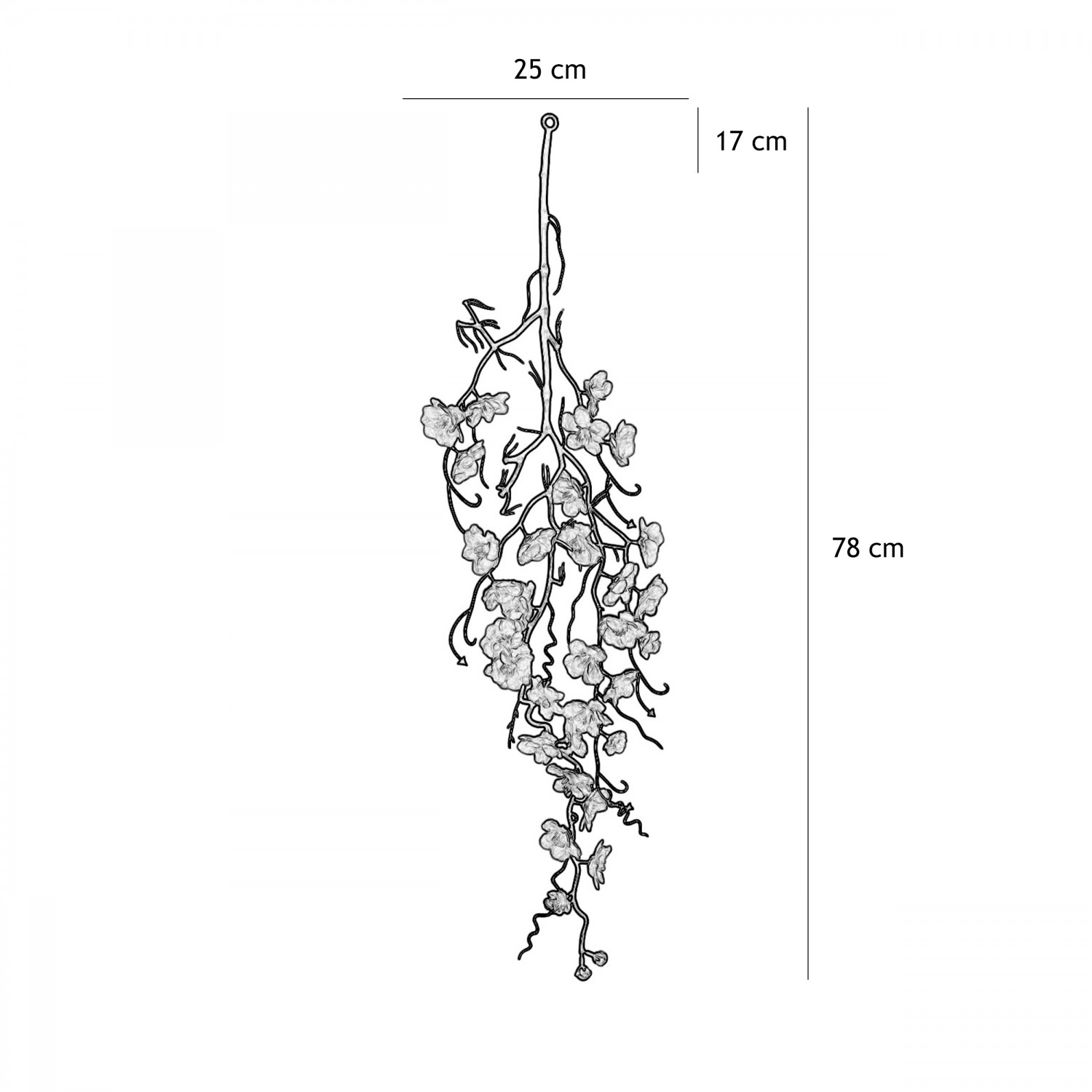 Chute plante artificielle cerisier rose 78cm lot de 3 graphique avec les dimensions