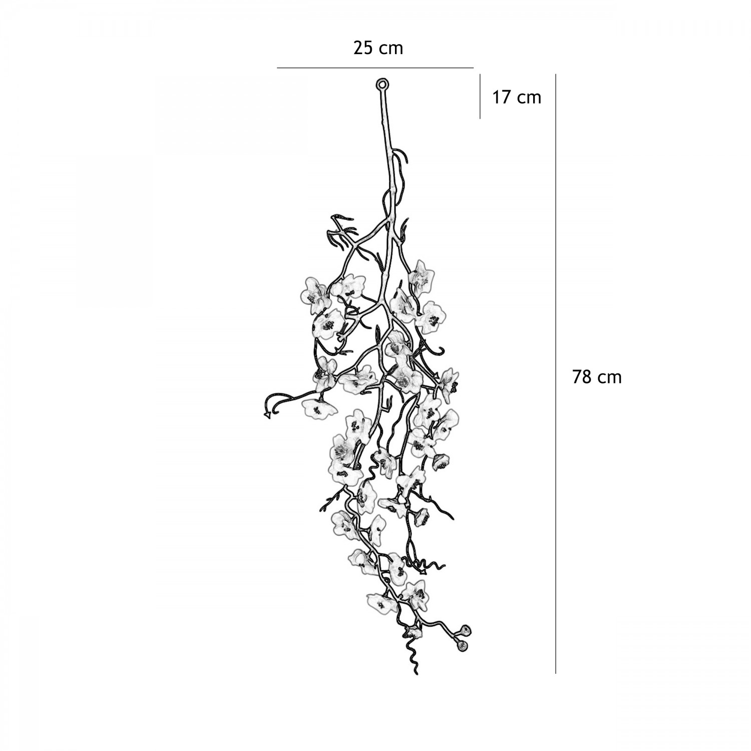 Chute plante artificielle cerisier rose clair 78cm lot de 3 graphique avec les dimensions
