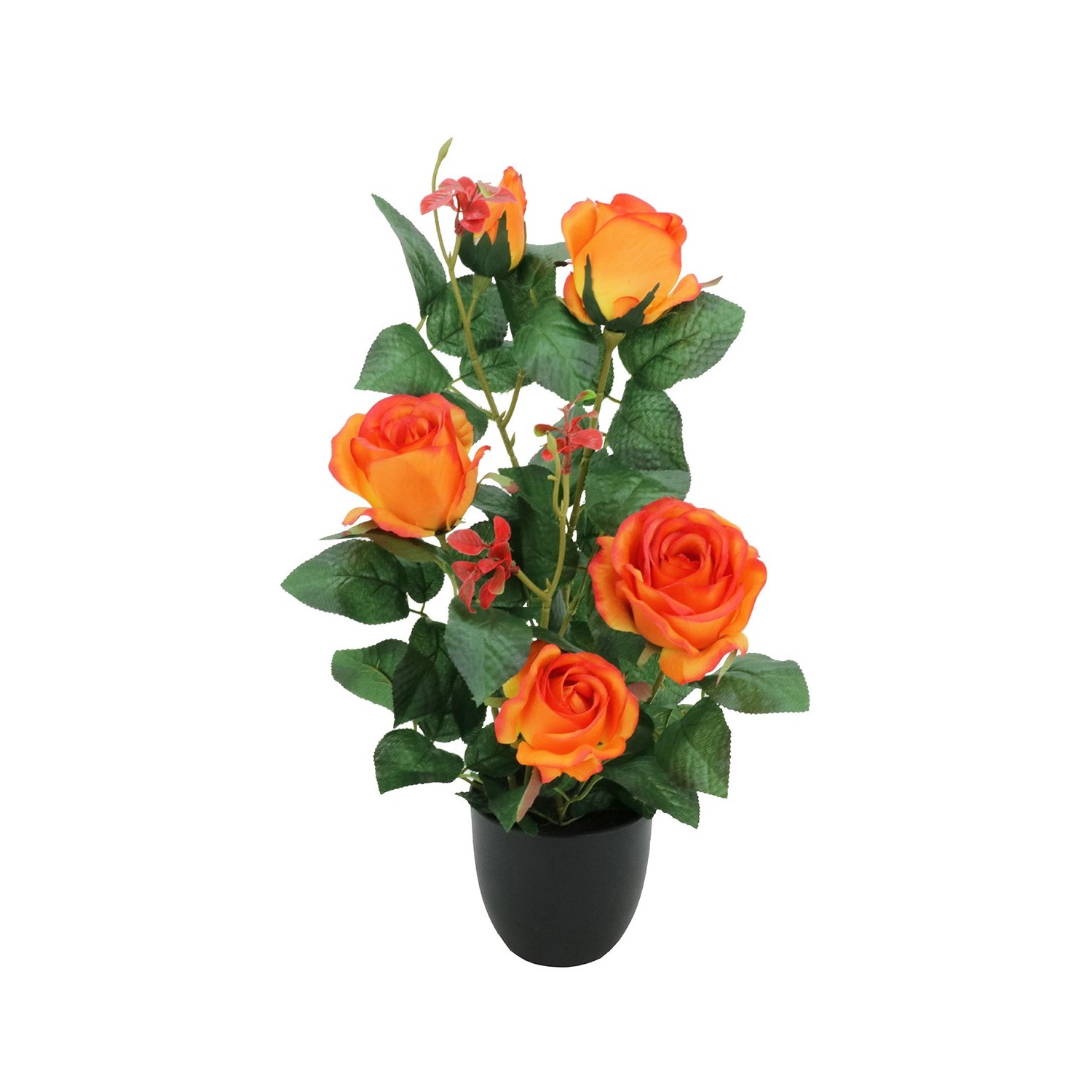 Rosier artificiel orange 4 fleurs 1 bouton 50 cm