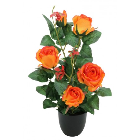 Rosier artificiel orange 4 fleurs 1 bouton 50 cm
