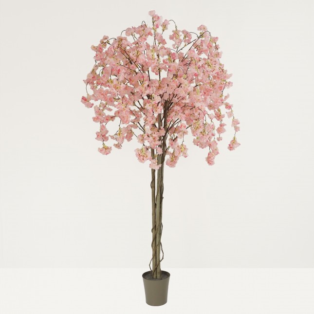 Cerisier artificiel retombant rose 180cm sur fond beige