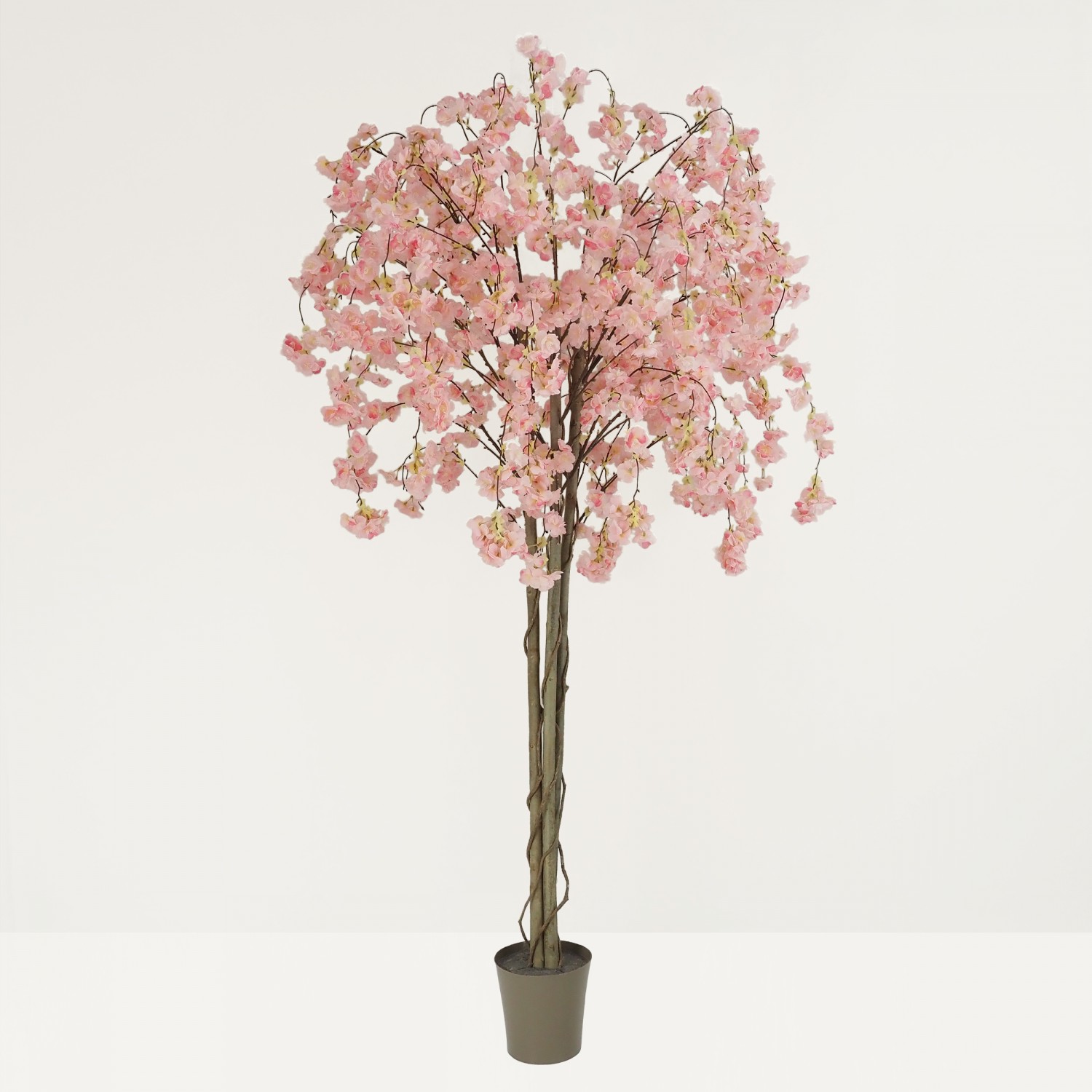 Cerisier artificiel retombant rose 180cm sur fond beige