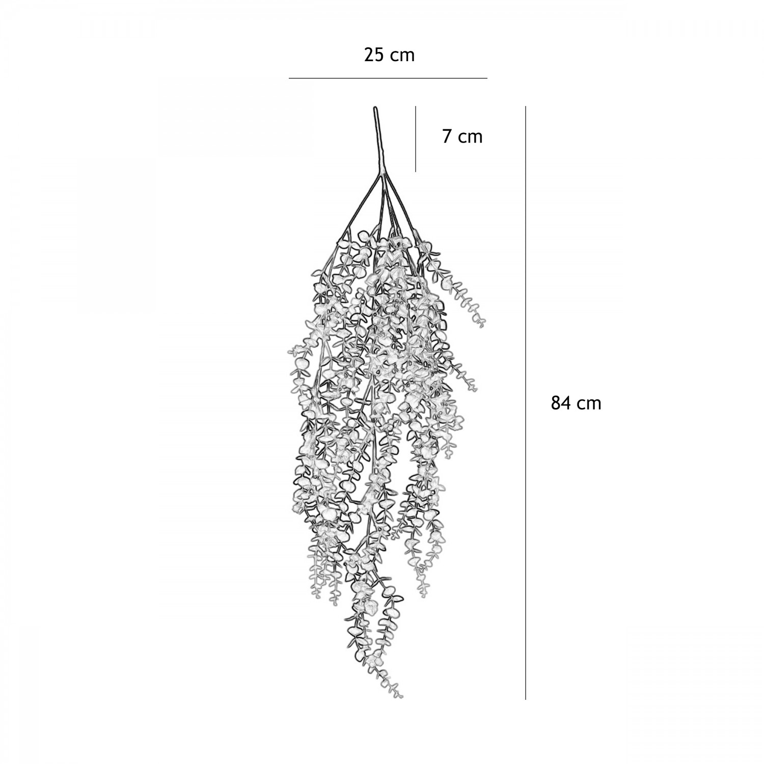 Chute plante artificielle d'eucalyptus 84cm lot de 2 graphique avec les dimensions