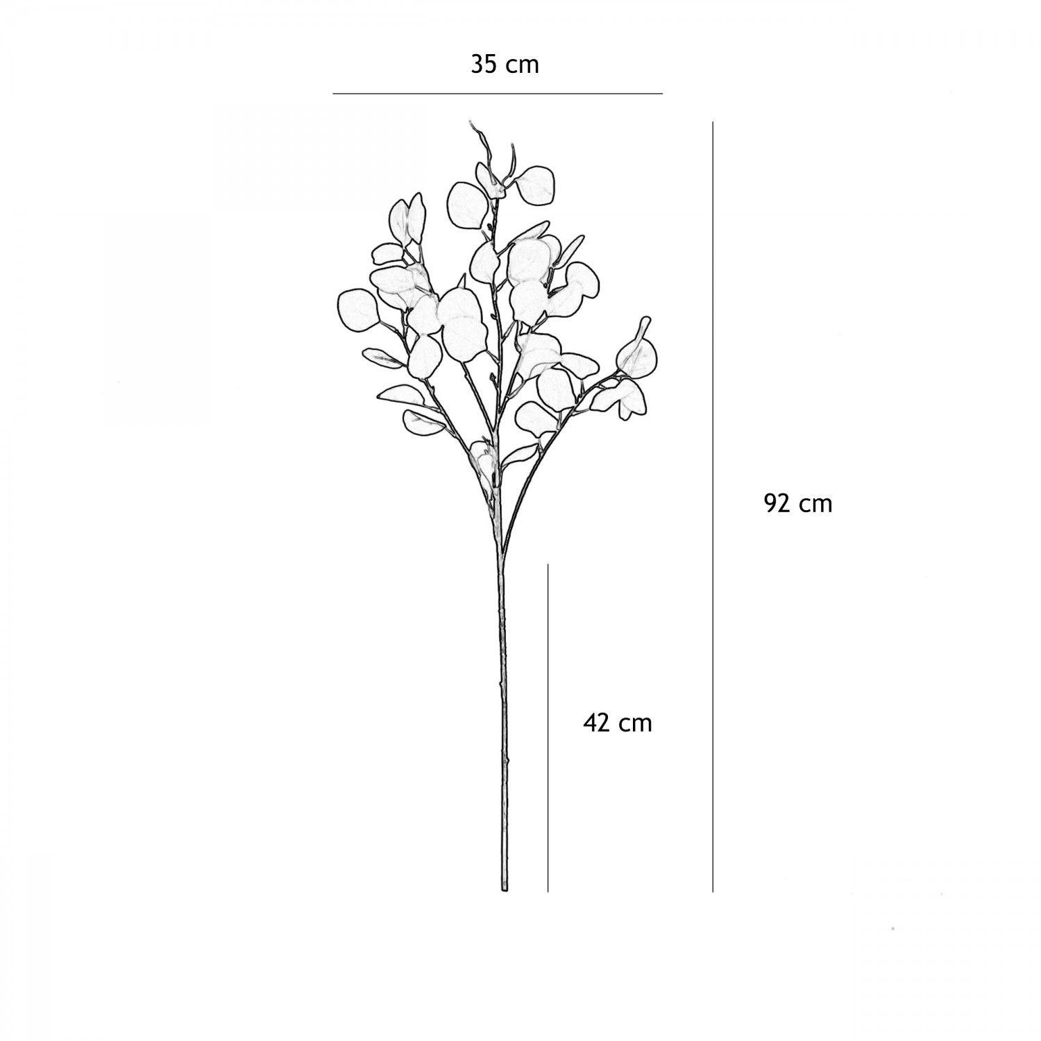 Eucalyptus artificiel en tige 92cm lot de 2 graphique avec les dimensions