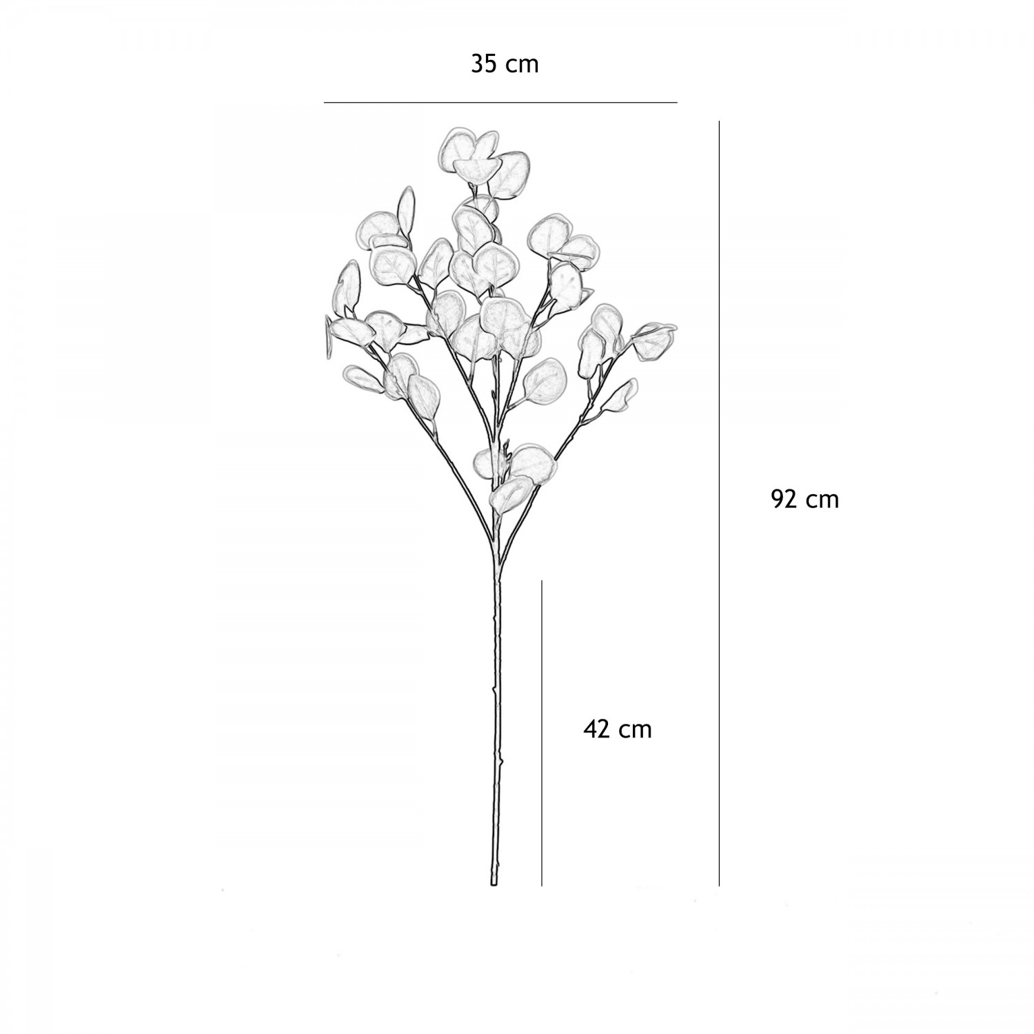 Eucalyptus artificiel en tige 92cm effet blanchi lot de 2 graphique avec les dimensions