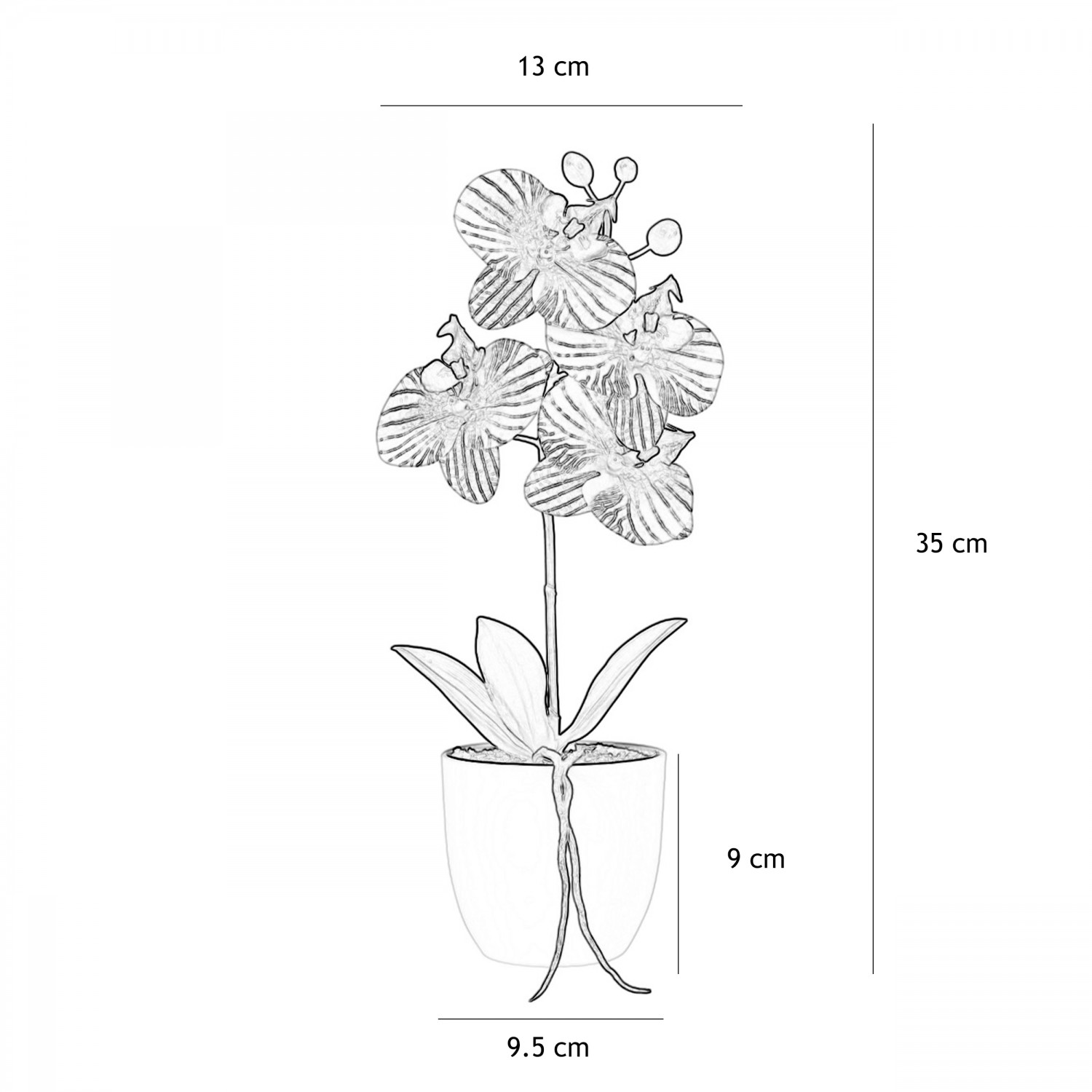 Orchidée artificielle veinée 35cm graphique avec les dimensions