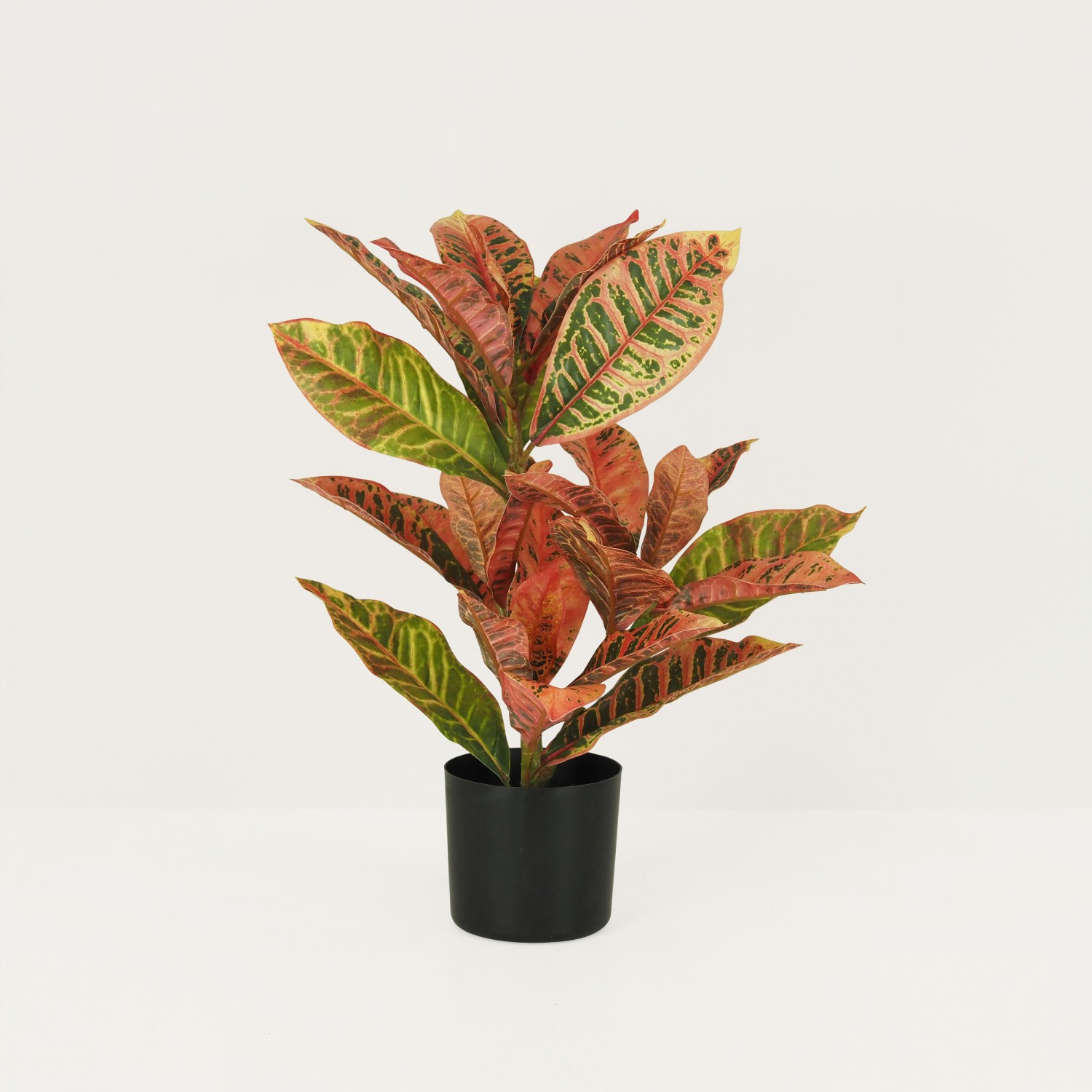 Croton artificiel rouge 55cm sur fond beige