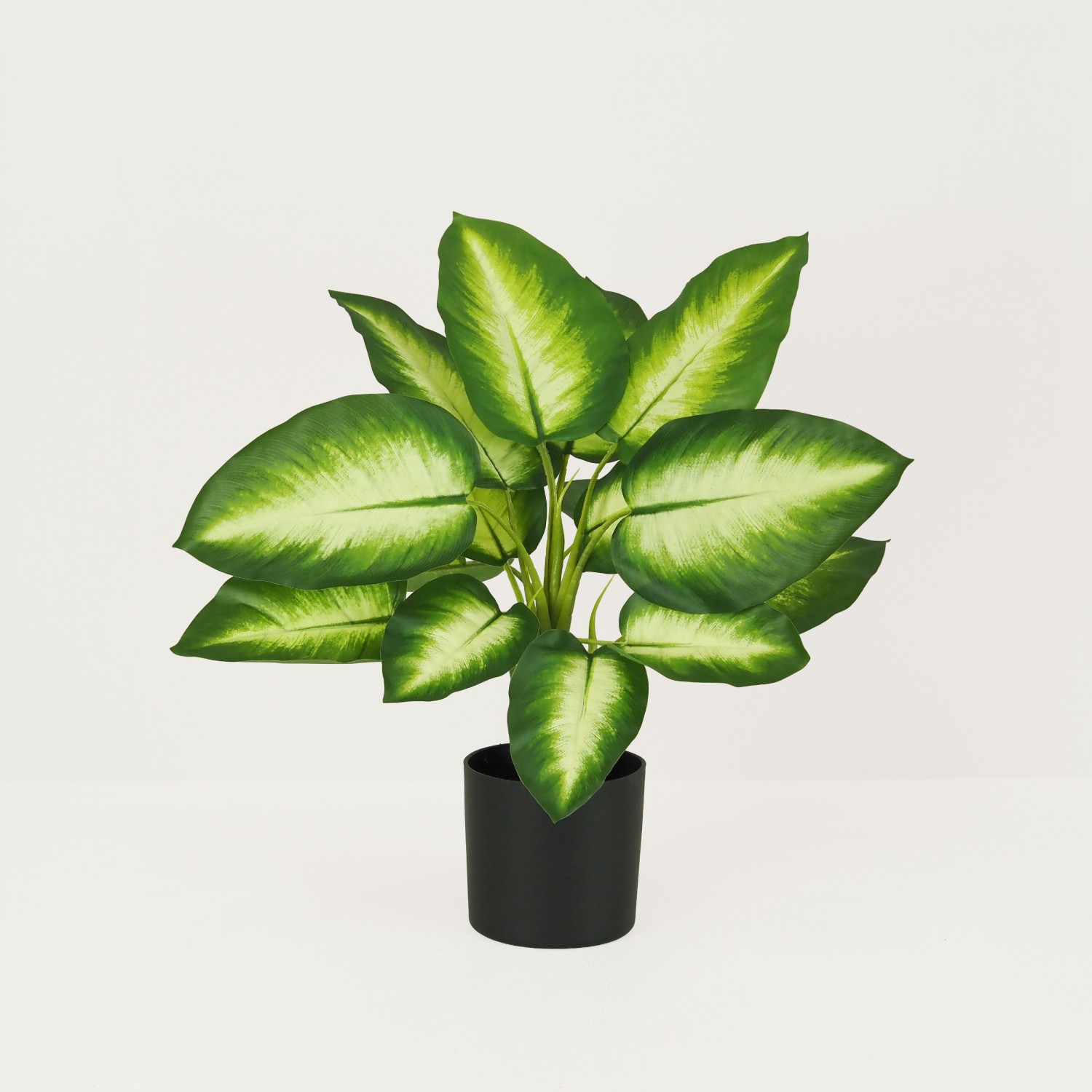 Dieffenbachia artificiel toucher naturel 50cm sur fond beige