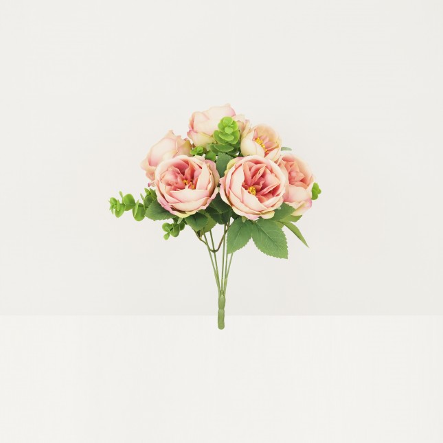 Bouquet artificiel de pivoines 32cm rose lot de 2 sur fond beige