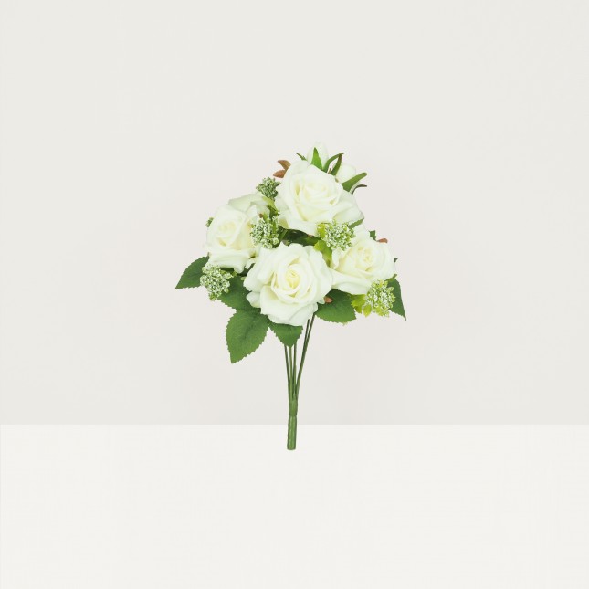 Bouquet artificiel de roses 32cm blanc lot de 2 sur fond beige