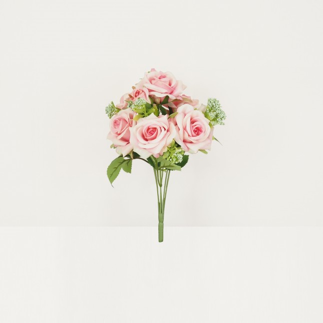 Bouquet artificiel de roses 32cm rose lot de 2 sur fond beige