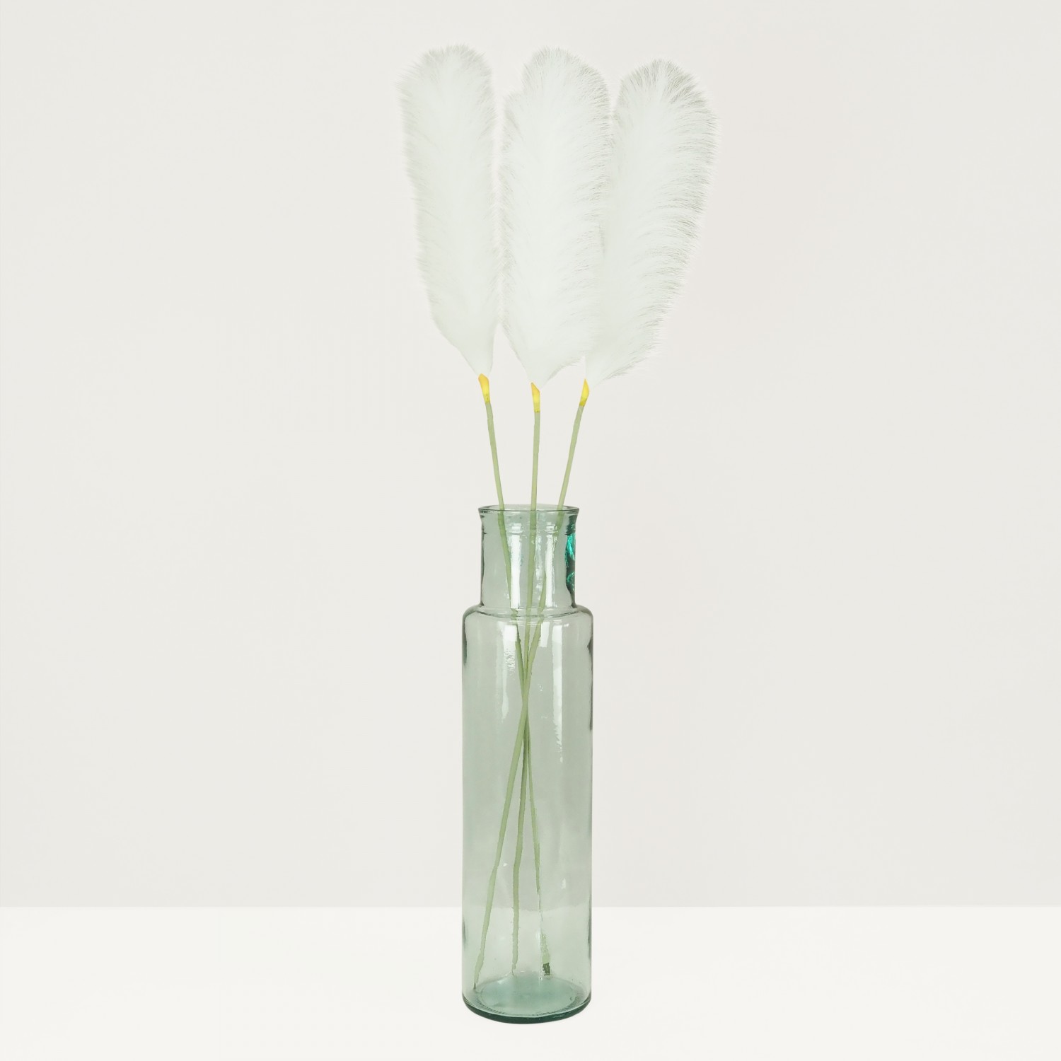 Plumeau artificiel blanc 105cm lot de 3 dans un vase en verre