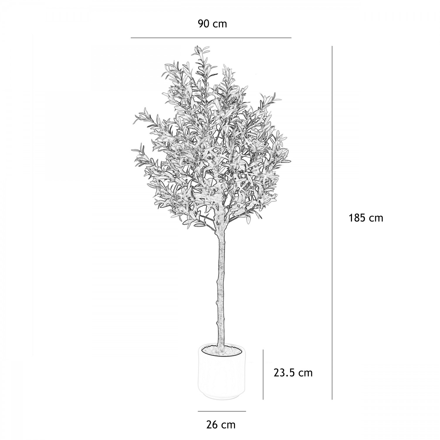 Olivier artificiel 185cm graphique avec les dimensions