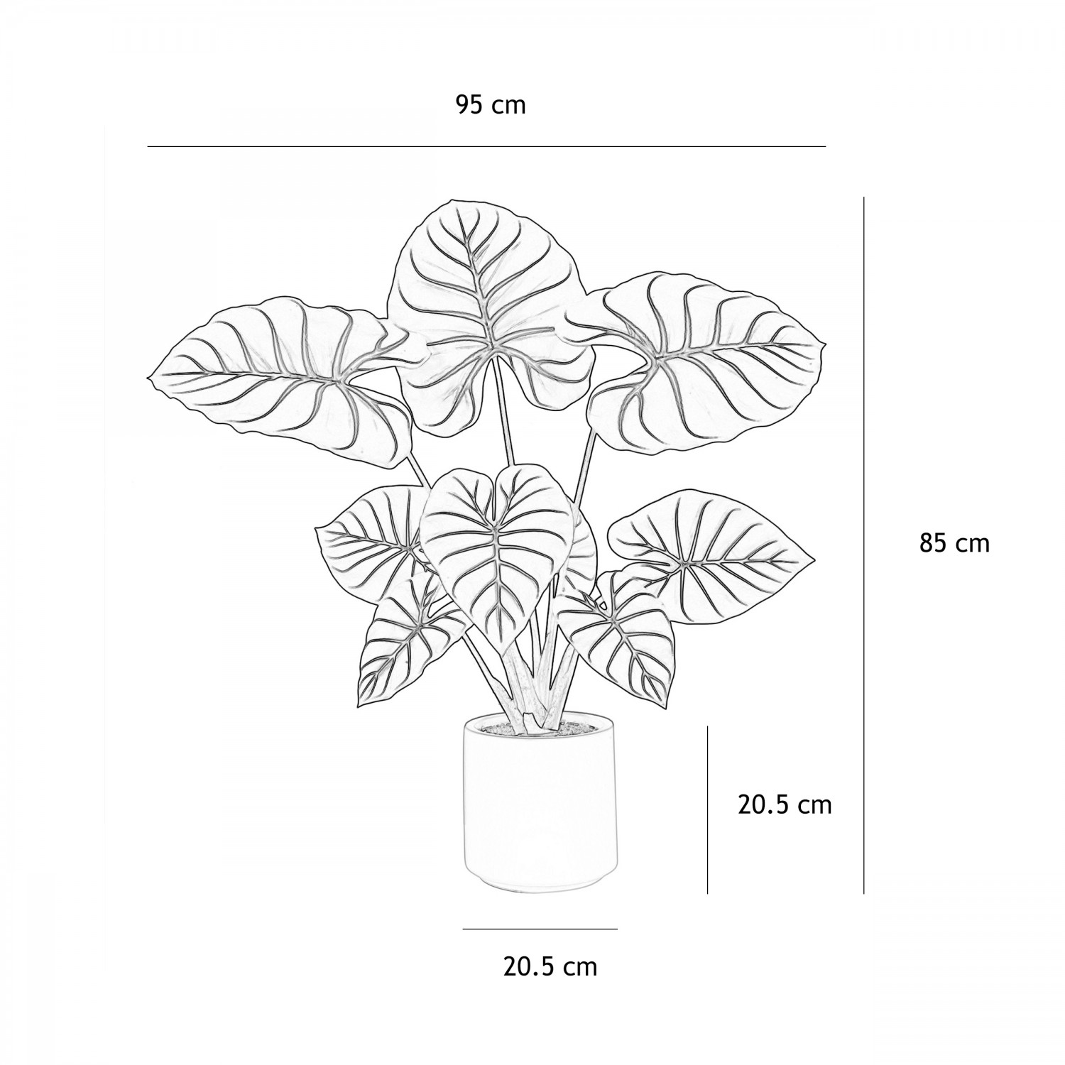 Plante taro artificiel 85cm graphique avec les dimensions