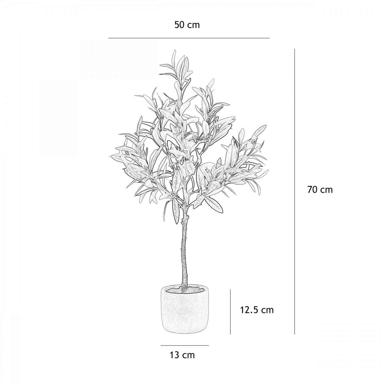 Olivier artificiel 70cm graphique avec les dimensions