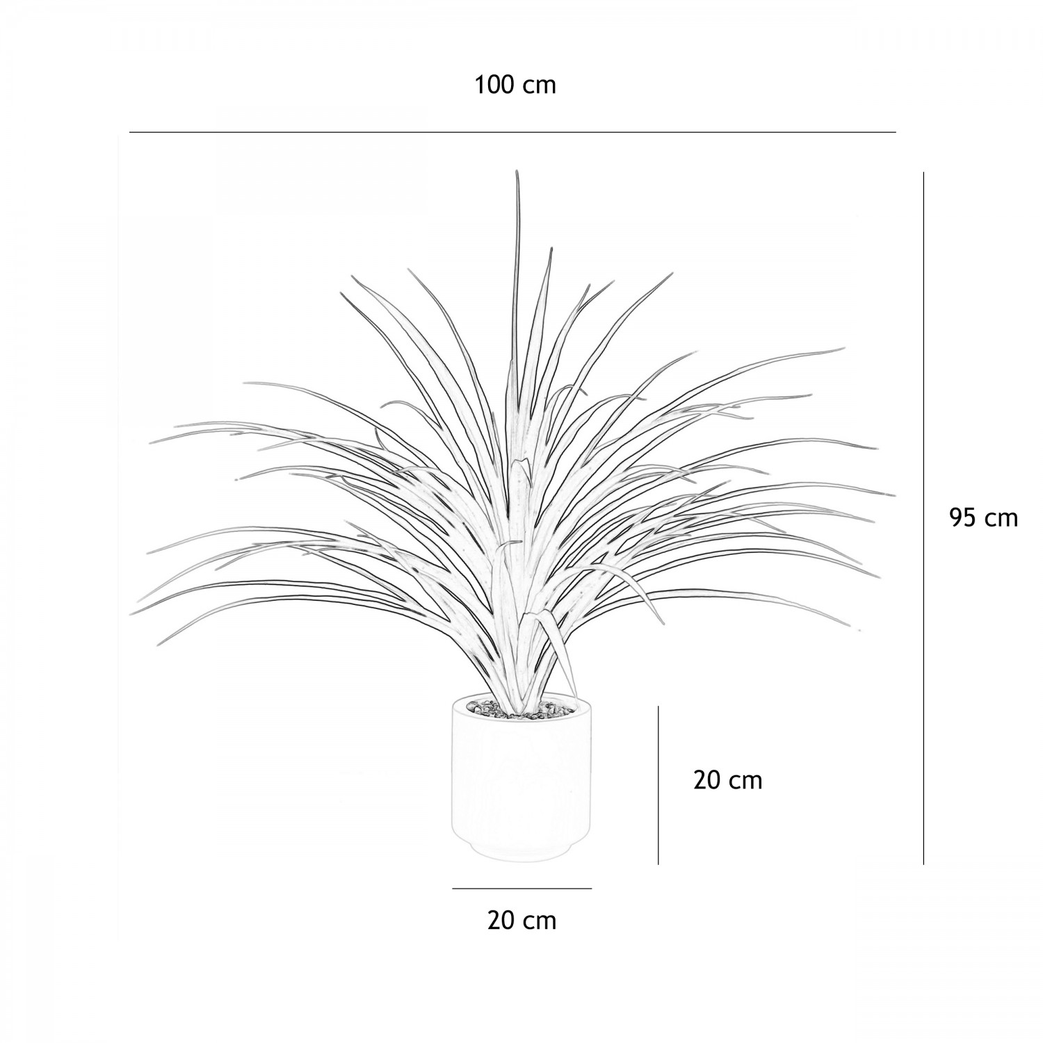 Dracena artificiel 95cm graphique avec les dimensions