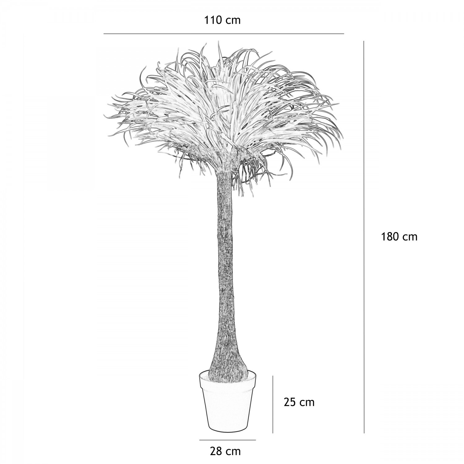 Yucca artificiel 180cm graphique avec les dimensions