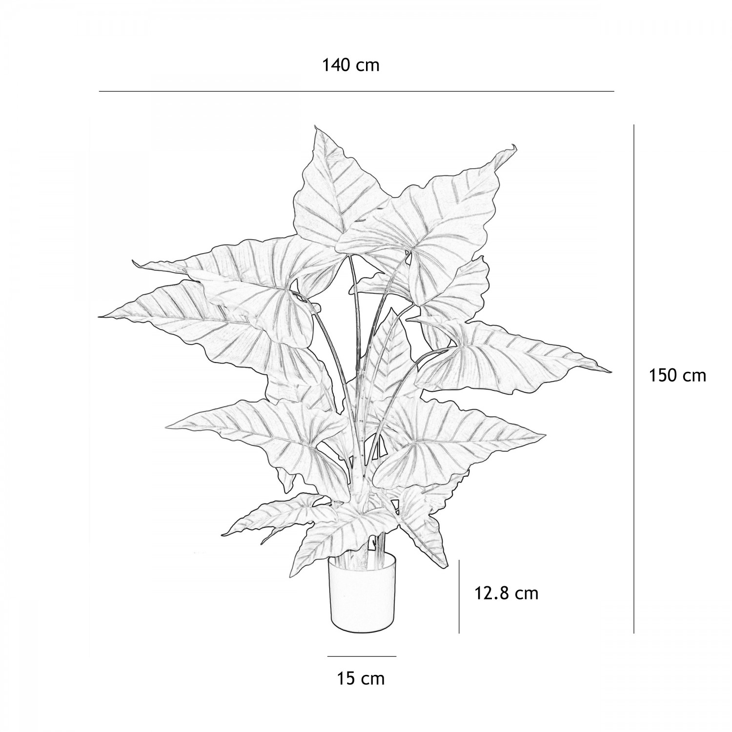 Alocasia artificiel toucher naturel 150cm graphique avec les dimensions